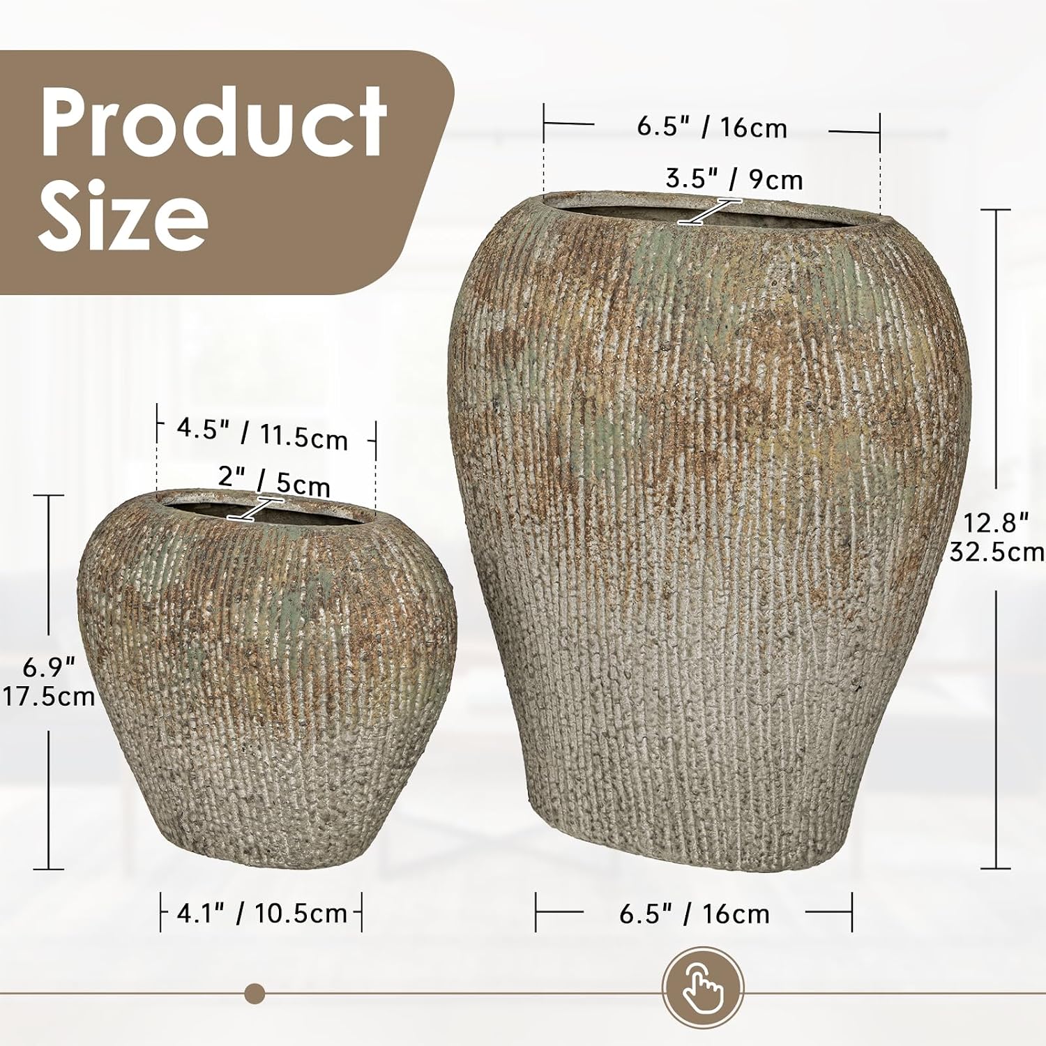 Slim Flat Ceramic Vase / Mosstone / Set of 13