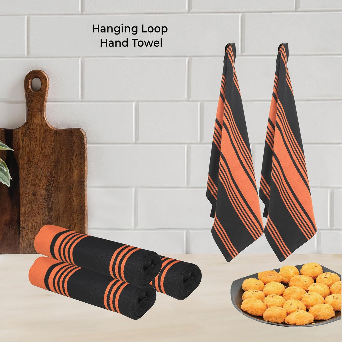 Urban Villa Kitchen Towels Cotton Dish Towels 20”x30” (Set of 6) Orange Blk