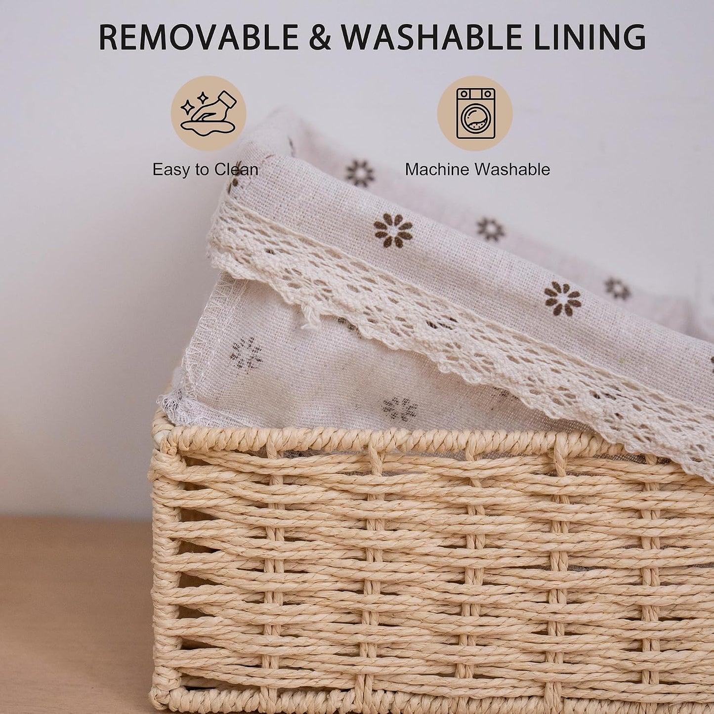 Handmade Woven Paper Rope Storage Baskets / Beige / Set of 4