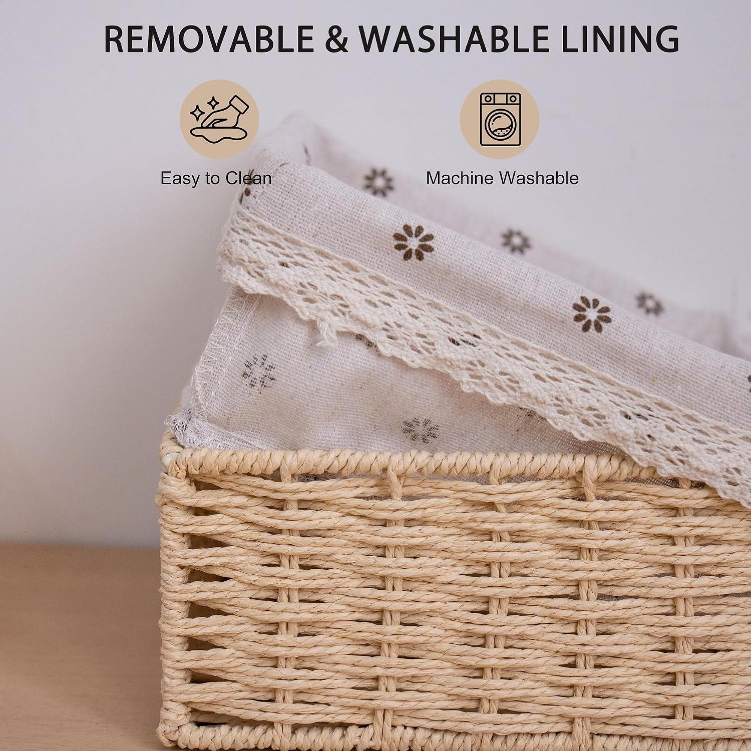 Handmade Woven Paper Rope Storage Baskets / Beige / Set of 4