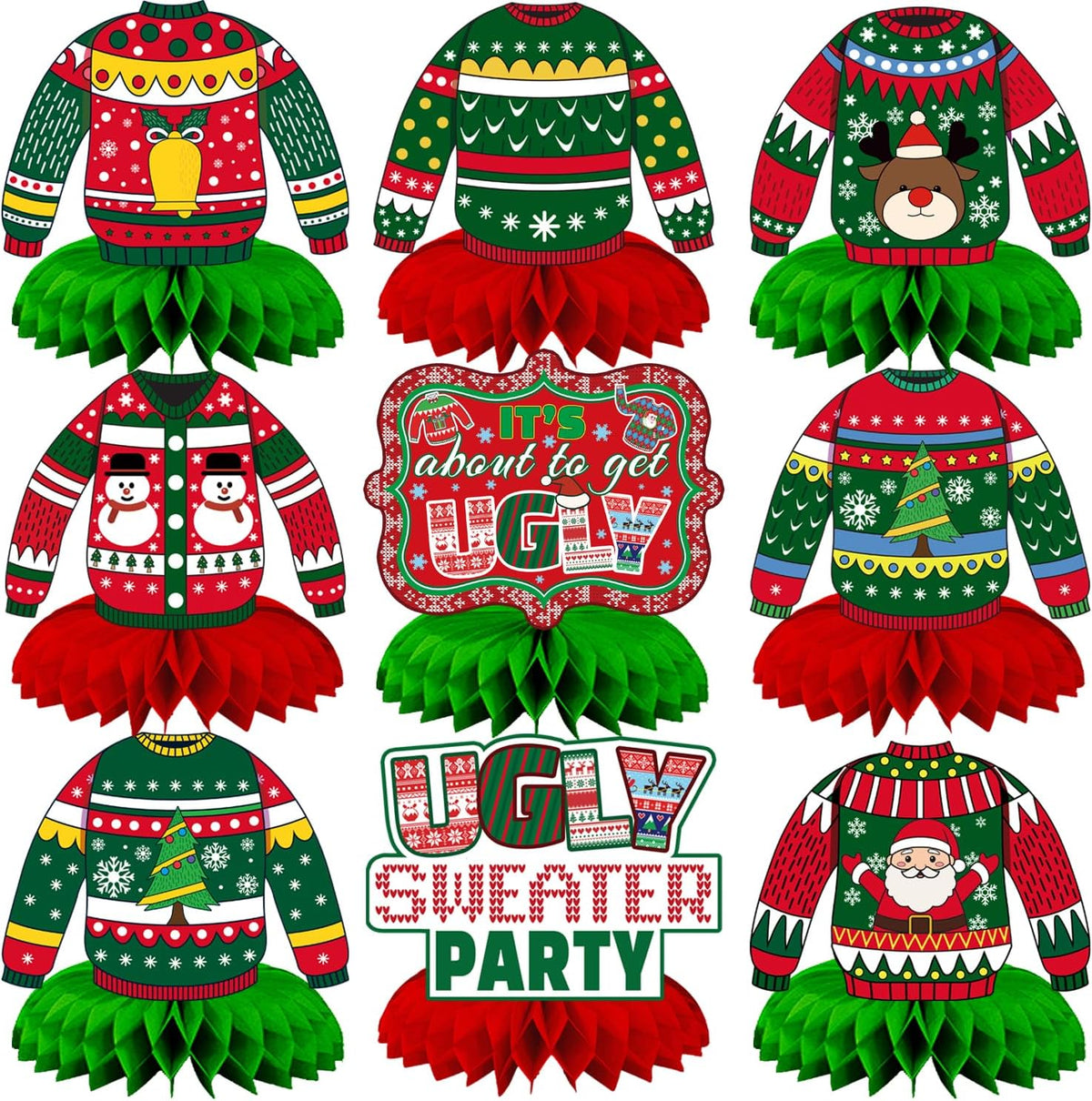 Christmas Ugly Sweater Party Decorations Honeycomb Centerpiece