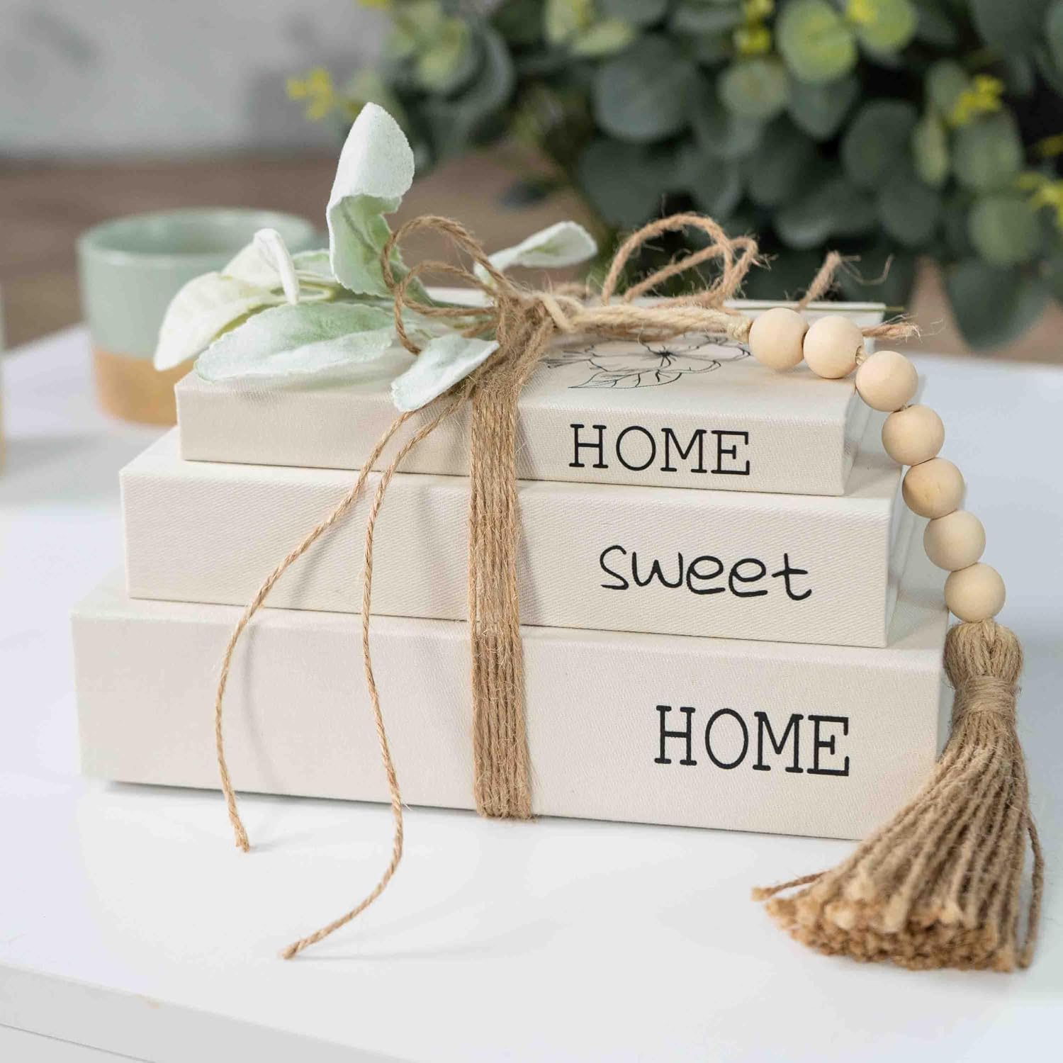 Decorative Storage Book Shaped Boxes Set for Farmhouse Modern Rustic Home Decor / White