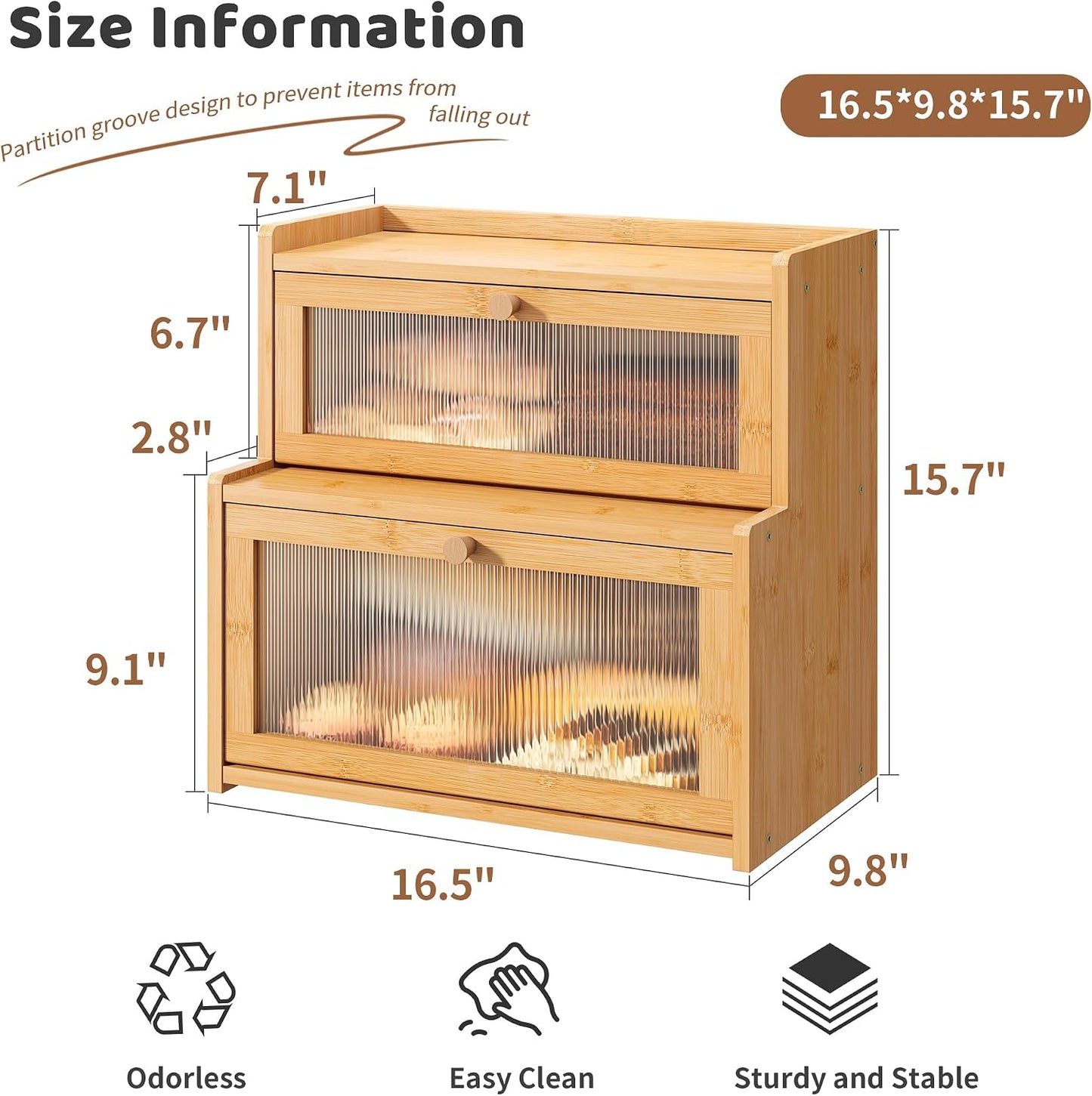 Bread Box for Kitchen Countertop Double Layer Large Corner Bread Box Capacity Bread Storage Bin Farmhouse Breadbox