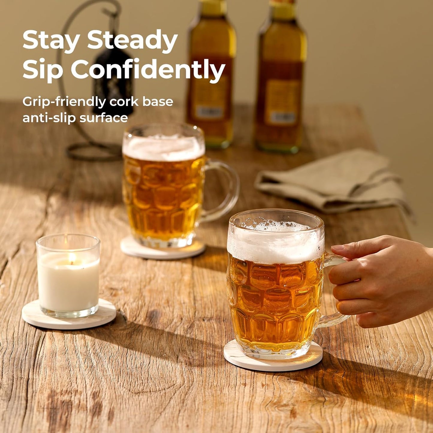 Marble Style Ceramic Stone Coaster for Drink Tabletop Protection / Beige Marble / Set of 6