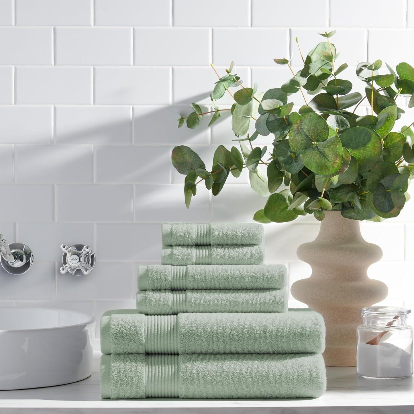 Arkwright Solid 6 Piece Bath Towel Set, 100% Cotton 600 GSM Soft Absorbent Bathroom Towels for Hotel, Spa or Vacation