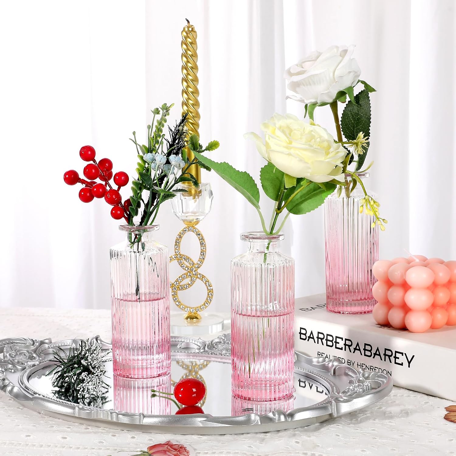 Glass Bud Vases / Pink / Set of 20