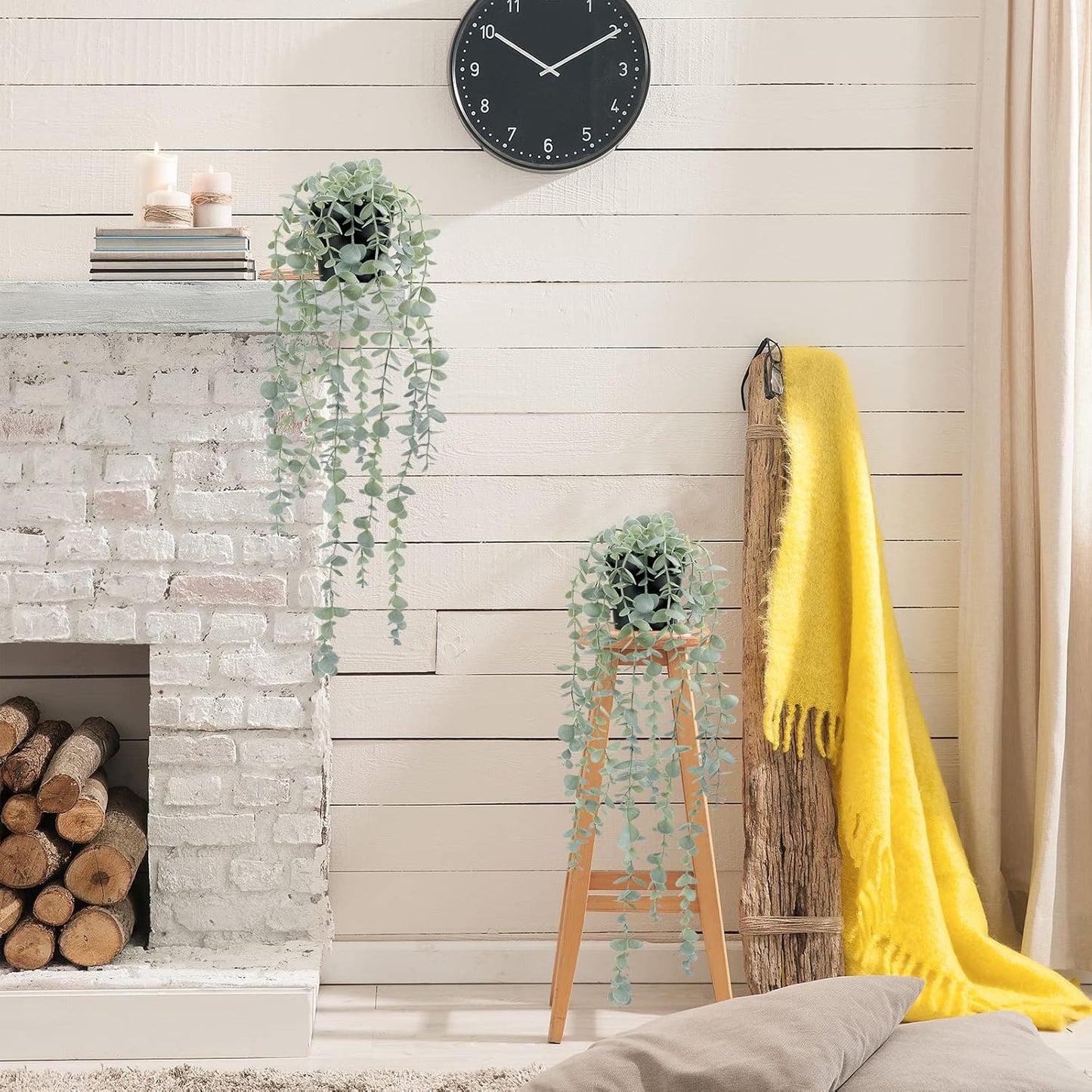 Artificial Eucalyptus Plants Shelf Hanging Fake Plant in Pot / 5.9in-24in / Set of 2