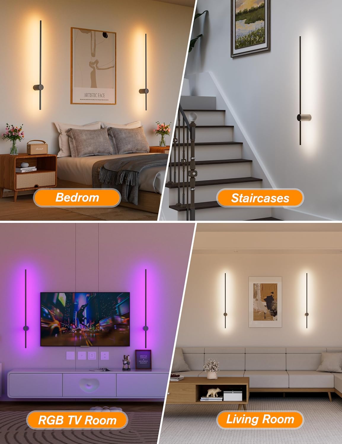 JOFIOS Battery Operated Wall Sconces Set of 2,10000mAh 35.4 Inch Black | Rechargeable Wireless Sconces with Remote