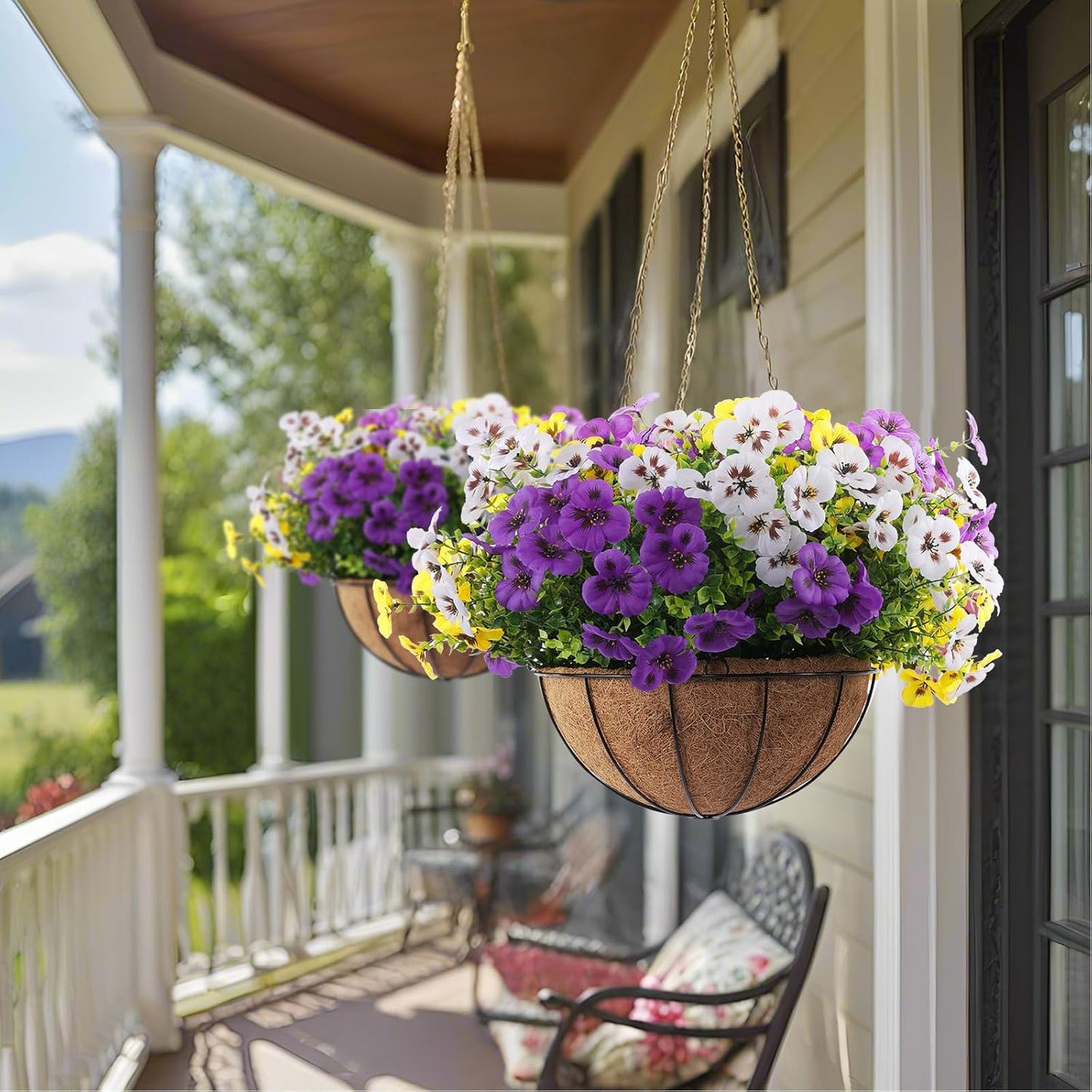 Artificial Fake Pansy Flowers / Purple, Yellow, White / Set of 18