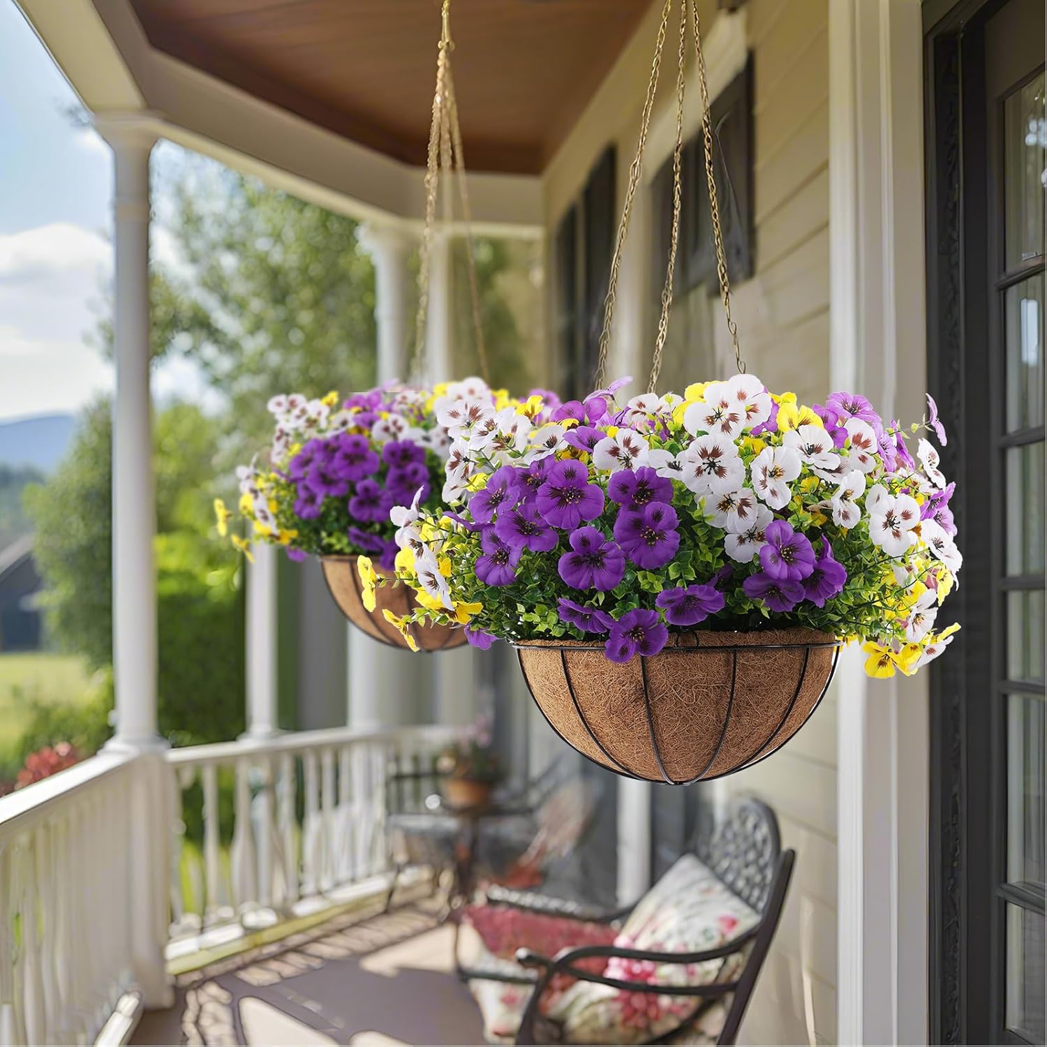 Artificial Fake Pansy Flowers / Purple, Yellow, White / Set of 18