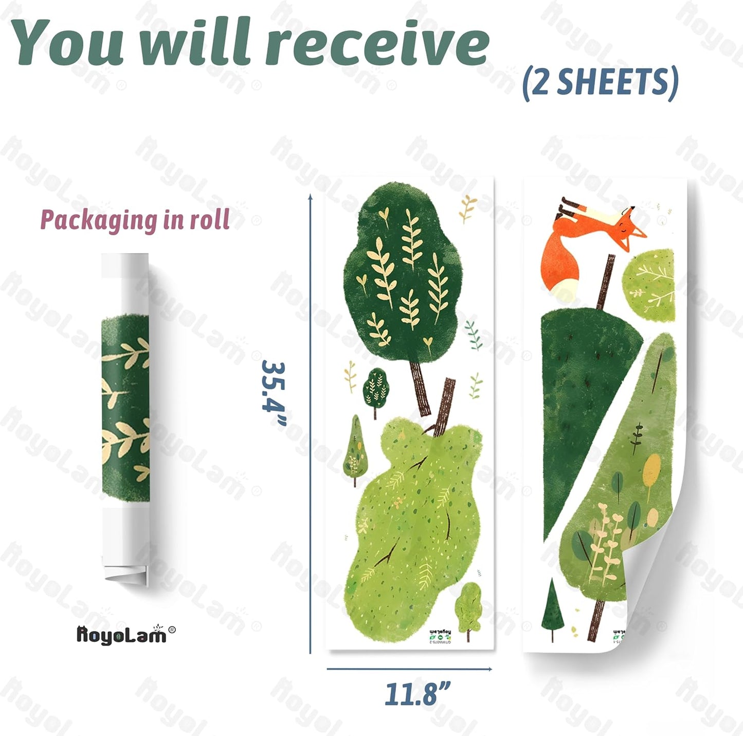 Trees and Fox Wall Decals Removable Cartoon Forest Vinyl Stickers for Nursery Living Room