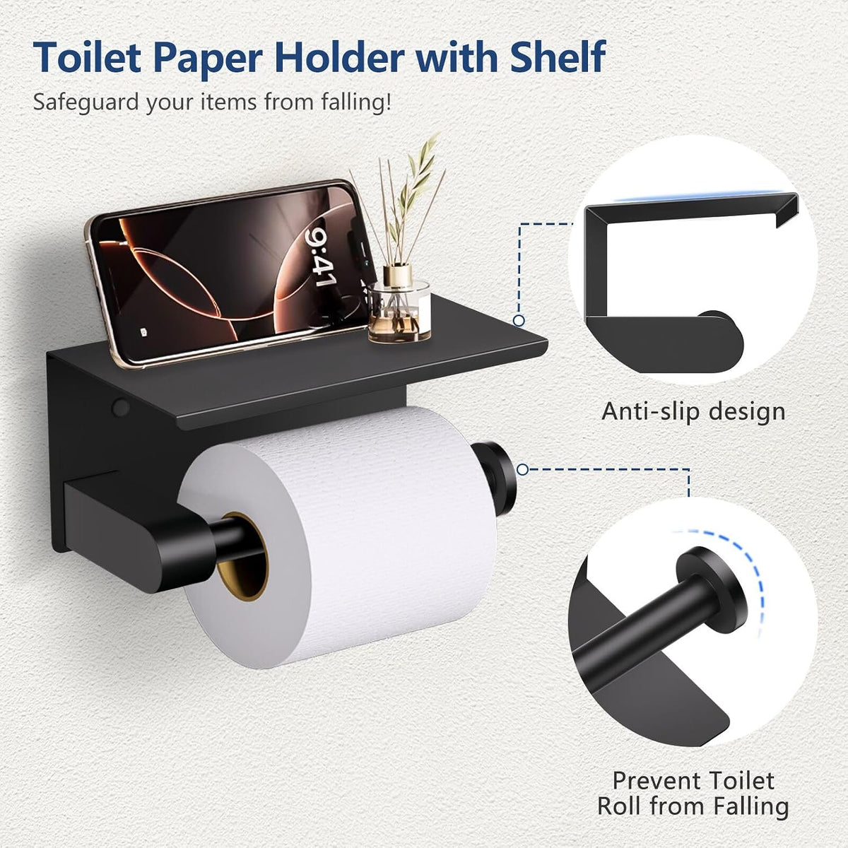 TQKAG Bathroom Hardware Set Black, 5 Piece Bathroom Towel Bar Holder Sets | SUS304 Stainless Steel, 23.6" Toilet Paper
