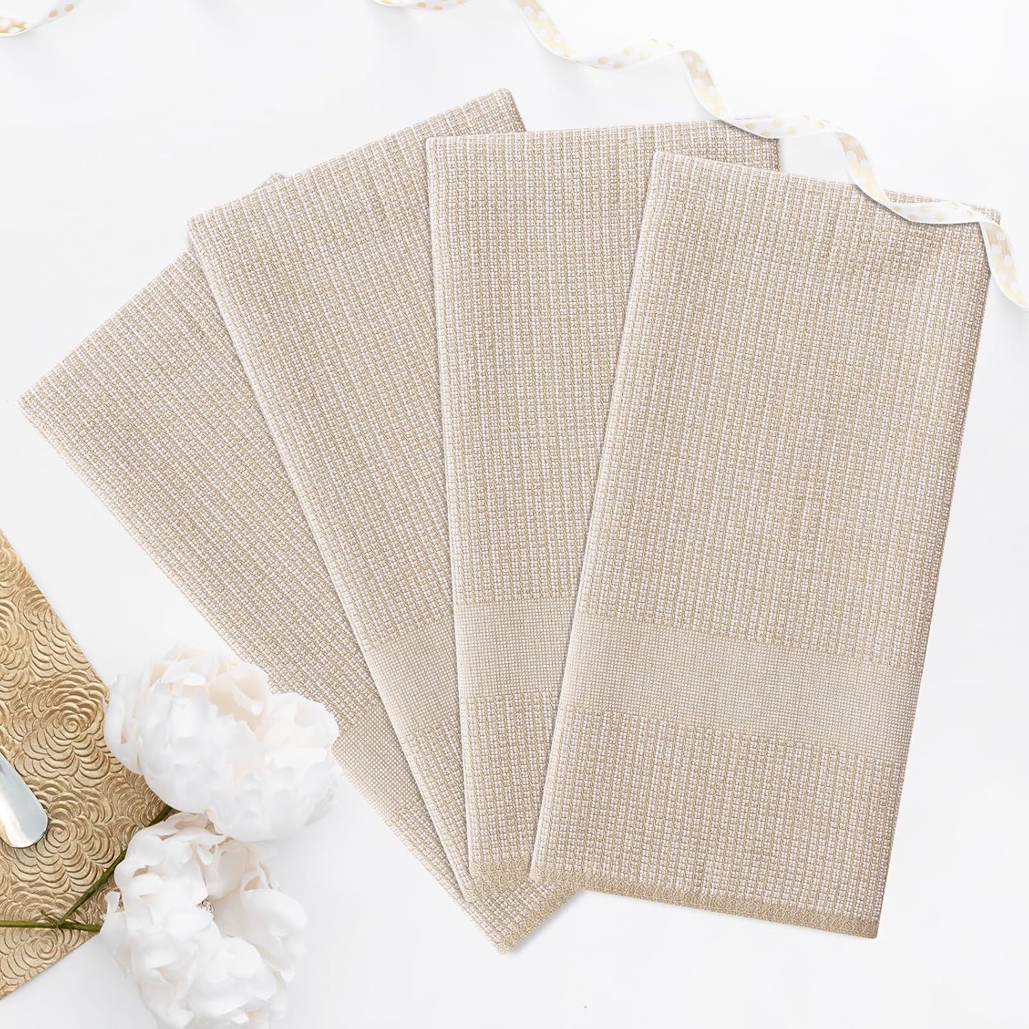 Homaxy 380 GSM Cotton Premium Kitchen Towels 6 Pack, 18"x 28", Khaki | Flat and Terry Dish Towels, Highly Absorbent Tea