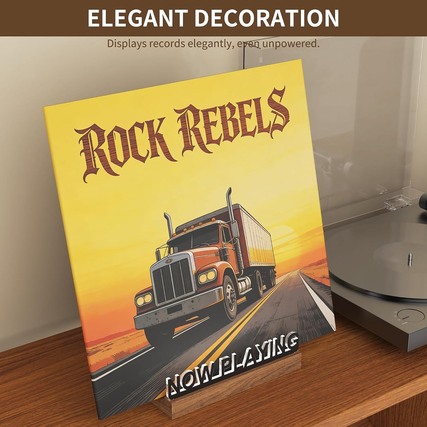 Now Playing Vinyl Record Stand, Light Up Vinyl Record Display Stand, Holder for Album Display Storage, Warm White Light