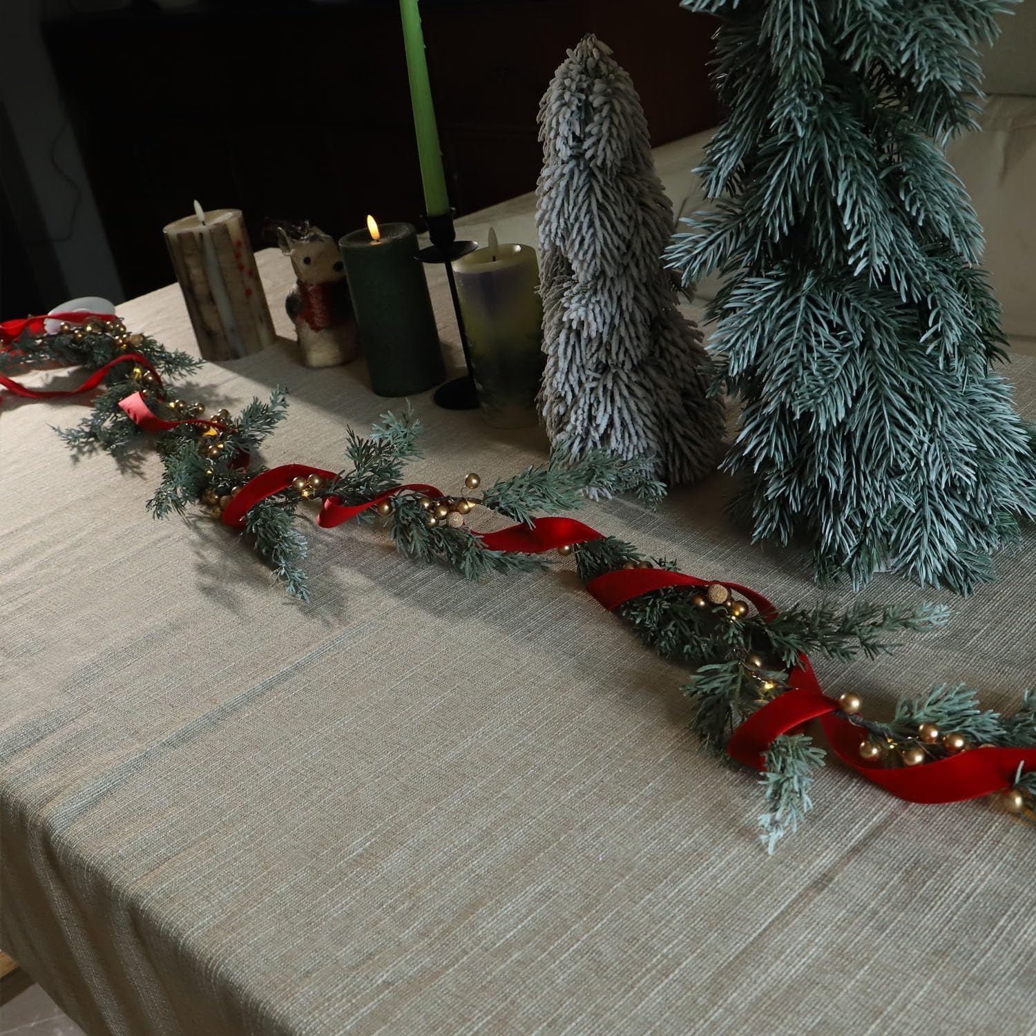 MIYA LIFE Evergreen Pine String Lights & Gold Berry 6.5FT & 25LEDs Lush Christmas Garland with Lights Battery Operated