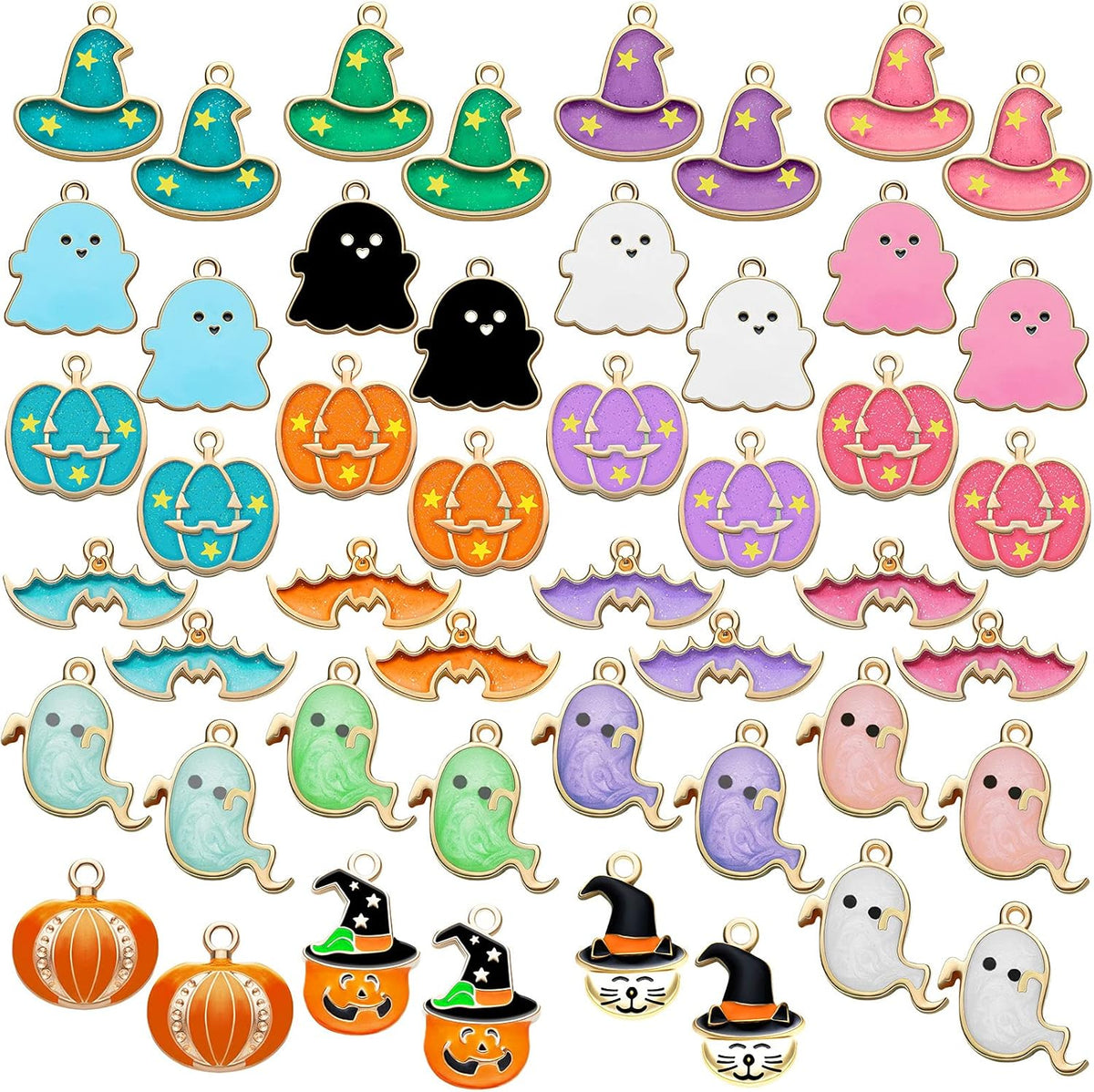 Mtlee 52 Pcs Halloween Charms for Jewelry Making, Gold Pendants, Pumpkin