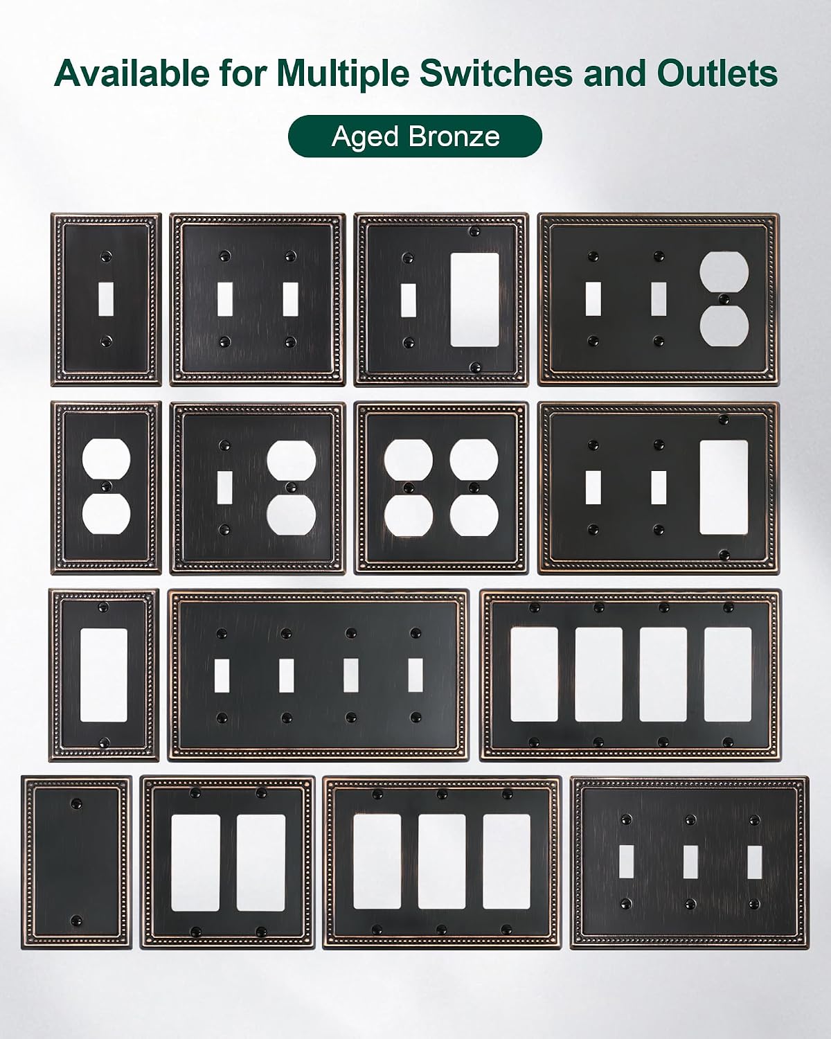 6-Pack Duplex Switch Plates and Outlet Covers, Aged Bronze | Pearls Beaded Decorative Metal Wall Plates for Electrical