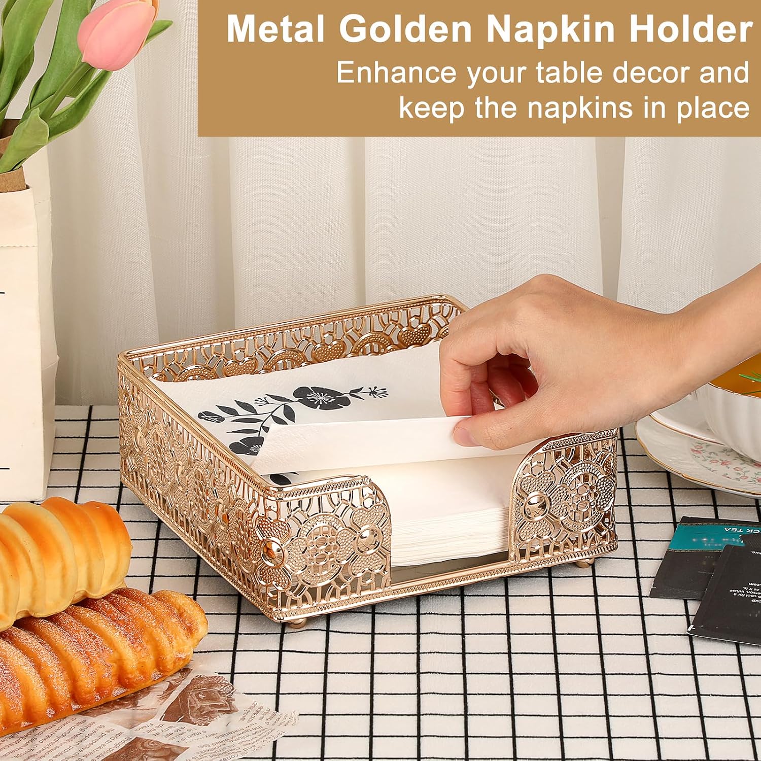 Luncheon Napkin Holder / Gold / 7.3 x 7.3 / Inch/luncheon