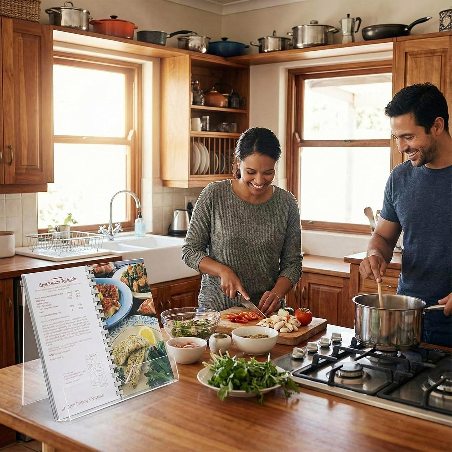 MyGift Premium Clear Acrylic Cookbook Stand & Book Display Holder | Displays Recipe Books, Tablets & Cookbooks for