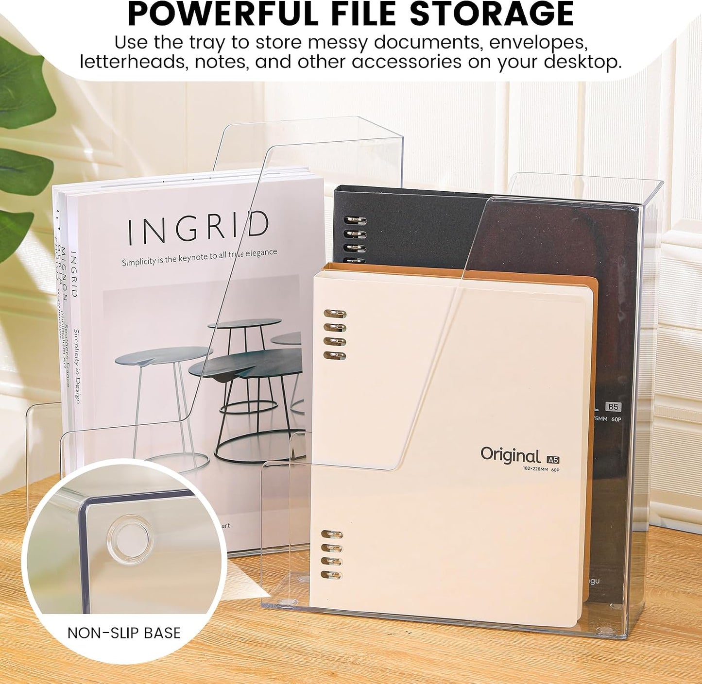 CiWiVOKi Vertical File Holder, PET Desk Organizer, Multi-purpose Plastic Document Storage Bins for Magazines, Binders