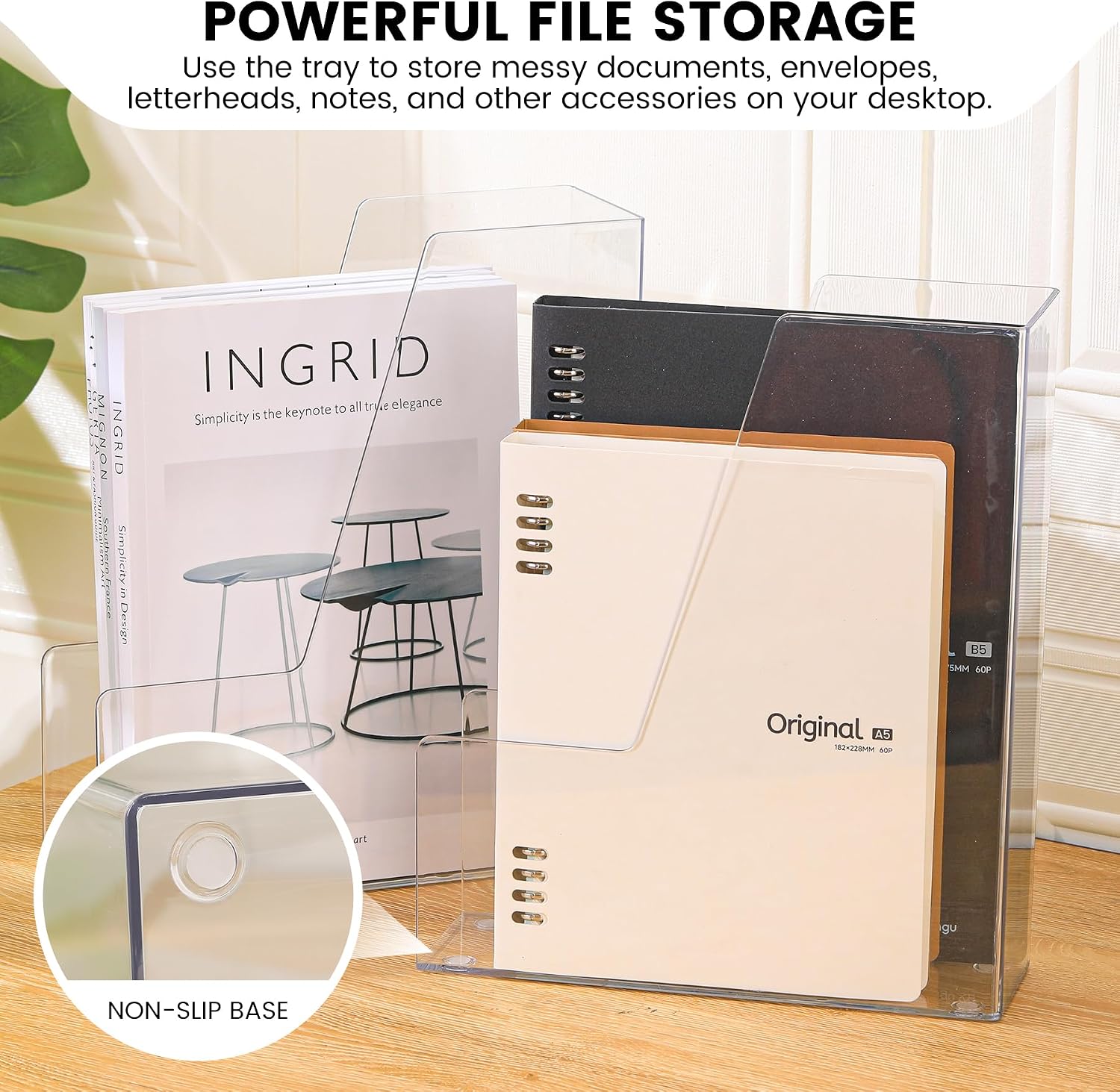 CiWiVOKi Vertical File Holder, PET Desk Organizer, Multi-purpose Plastic Document Storage Bins for Magazines, Binders