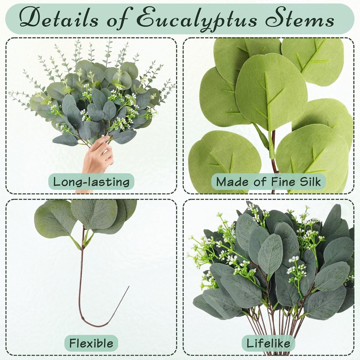 4 Kinds Mixed Artificial Dollar Eucalyptus Leaves Bundle Faux Greenery Branches / Silver / Set of 30