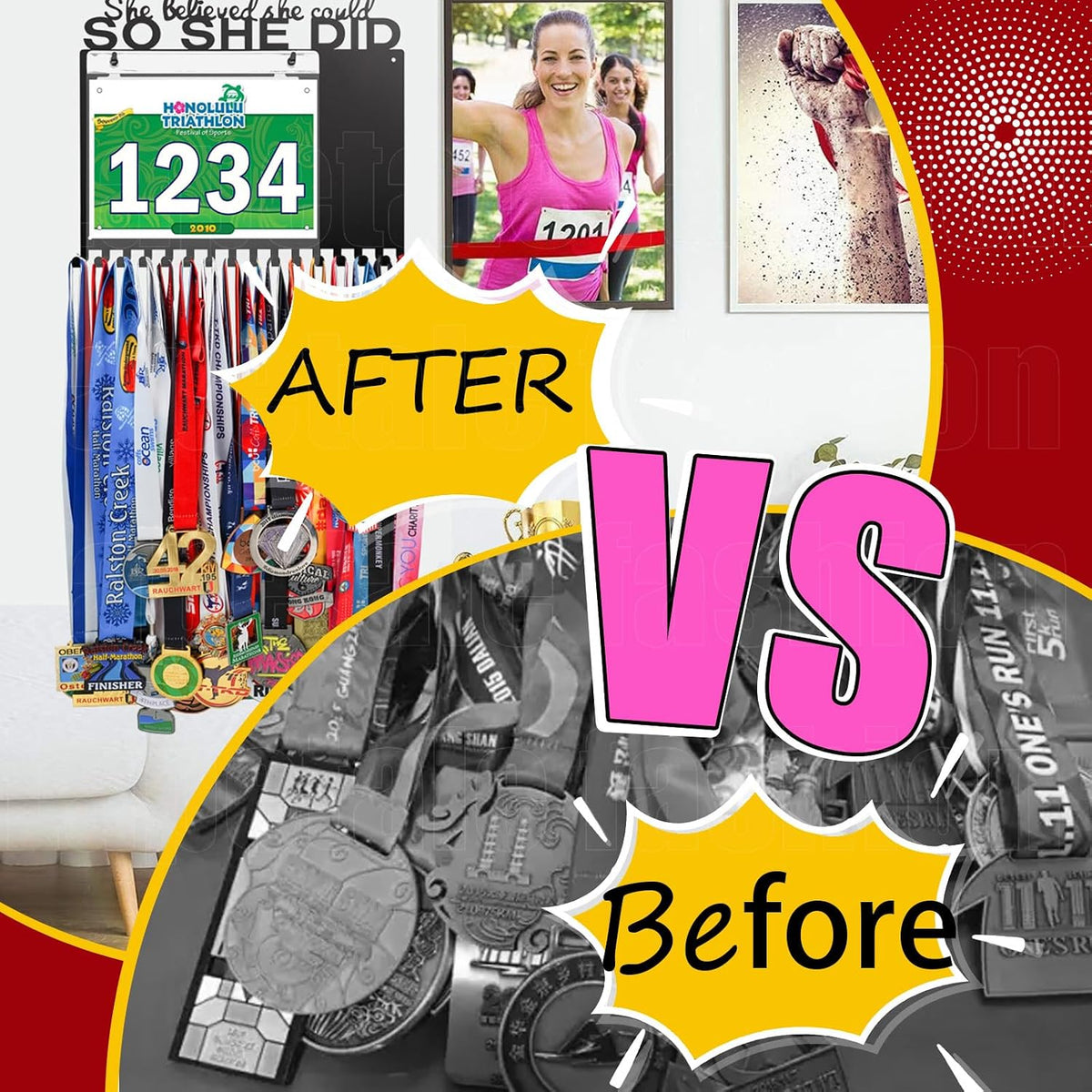 She Believed She Could SO SHE DID Race Medal Holder Wall Hanger,Marathon Medal Display and Runner Medal Hanger