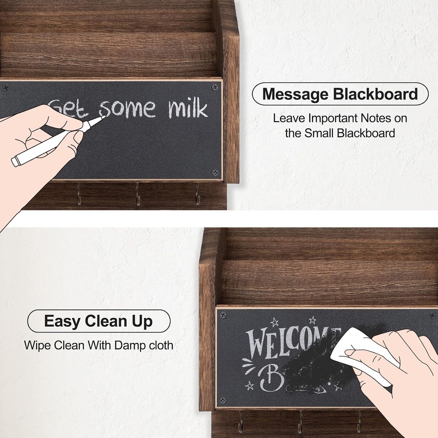 Shelf and 7 Metal Hooks / Brown