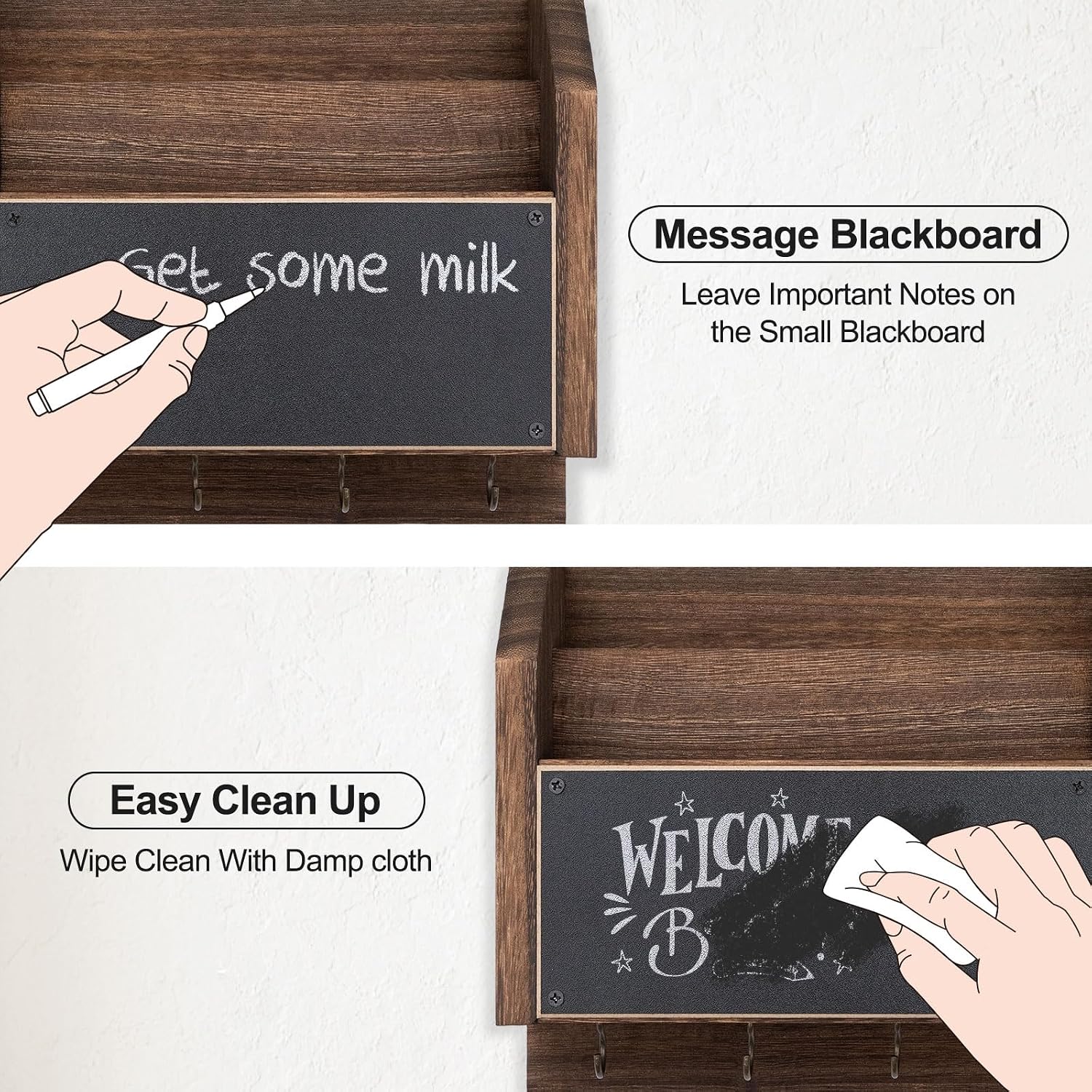Shelf and 7 Metal Hooks / Brown