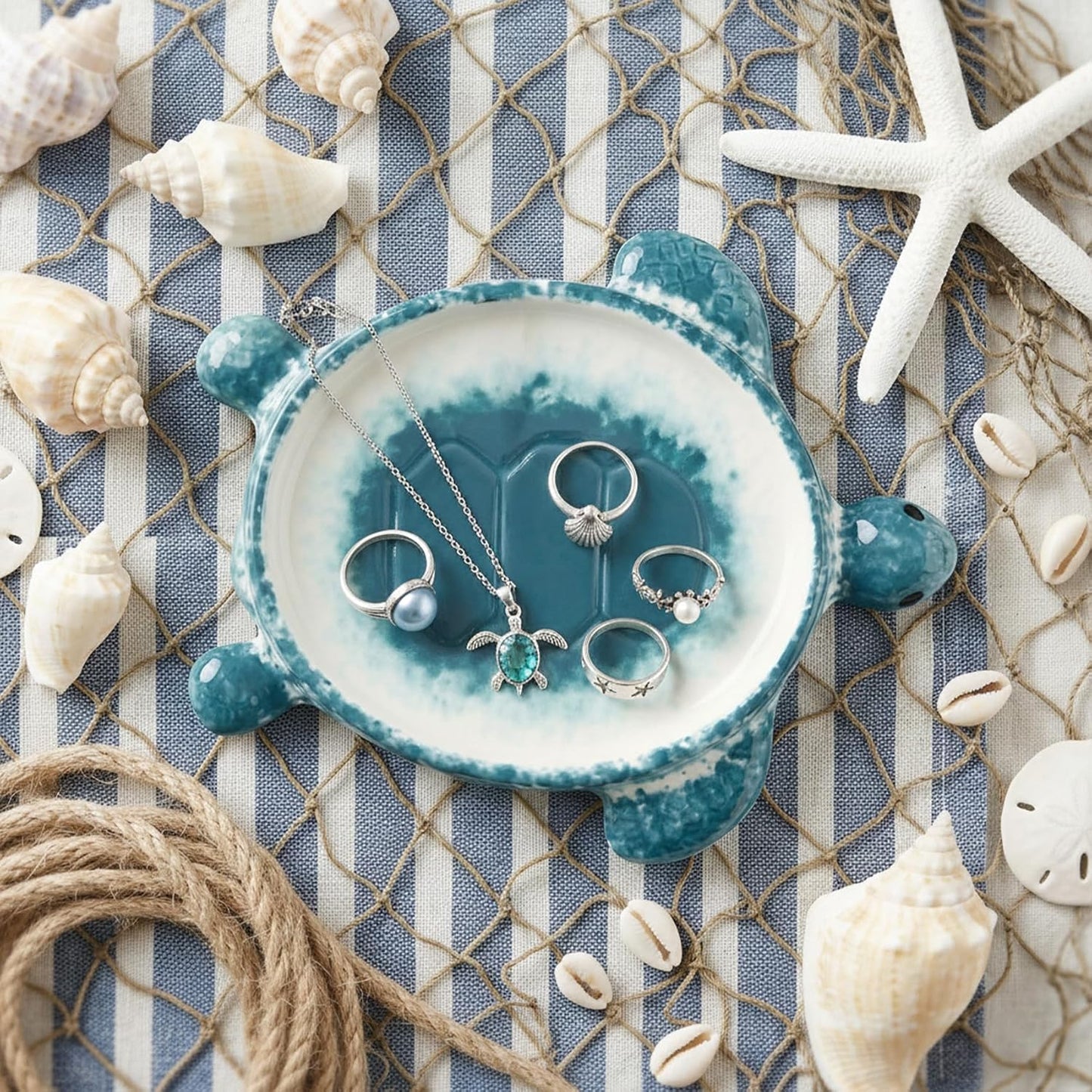 Handmade Ceramic Decorative Ring Holder Trinket Dish for Earrings Necklace Key / Blue / One Size