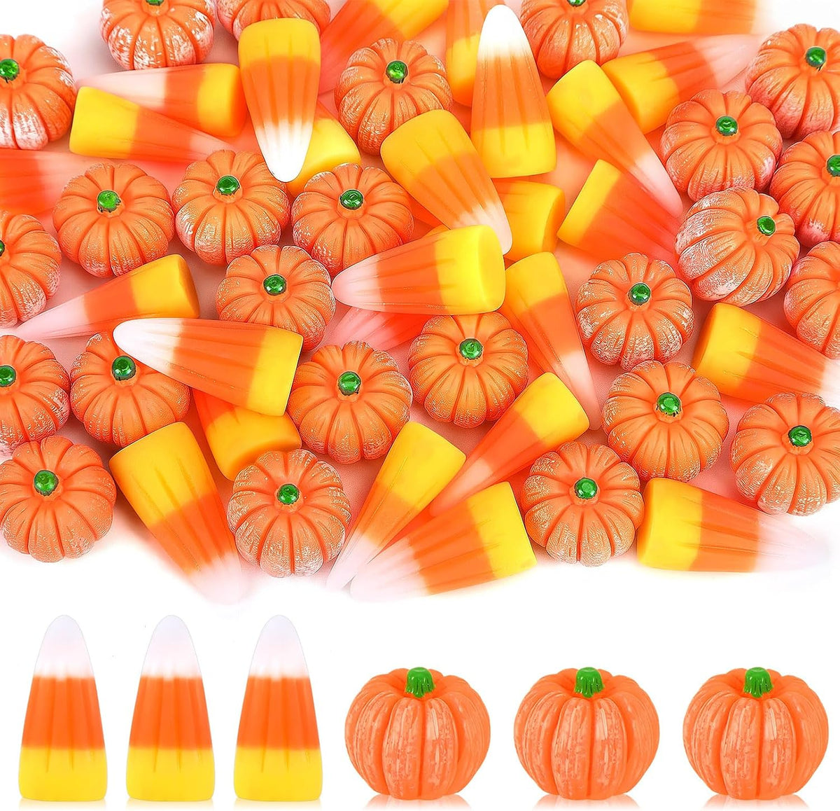 JUNEBRUSHS 50 Pcs Fake Candy Corns Artificial Pumpkin Resin Ornaments