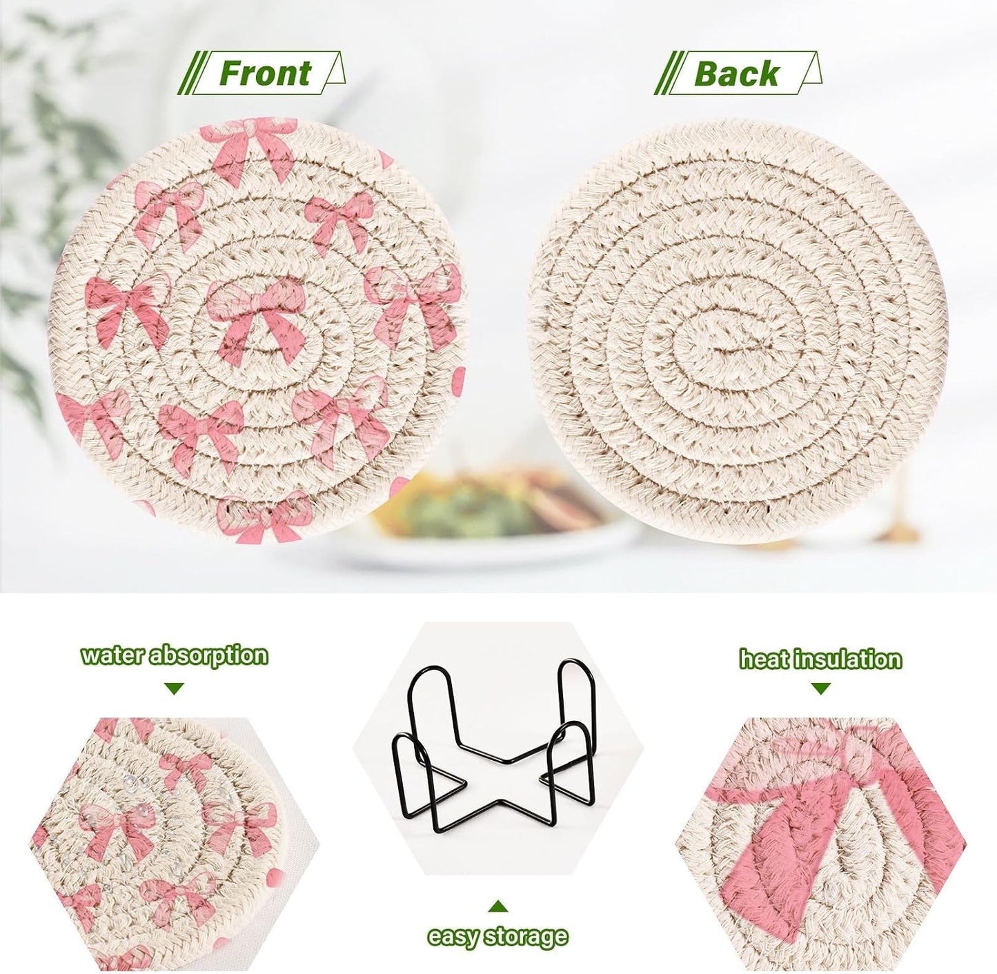 Coasters for Drinks Bows Pattern Absorbing Round Table Mat for Mugs and Cups / Multi 29 / Pink