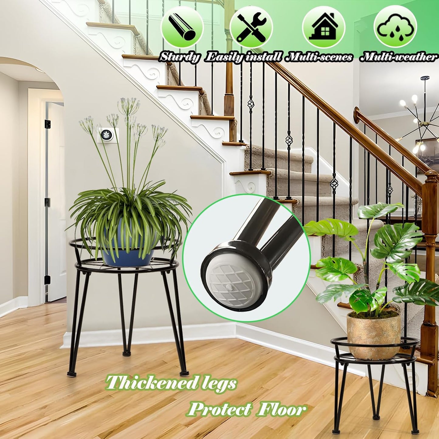 3Pack Metal Plant Stands Outdoor Indoor, Iron Flower Pot Stands | Anti-rust Outdoor Pot Stand for Plants Indoor, Round