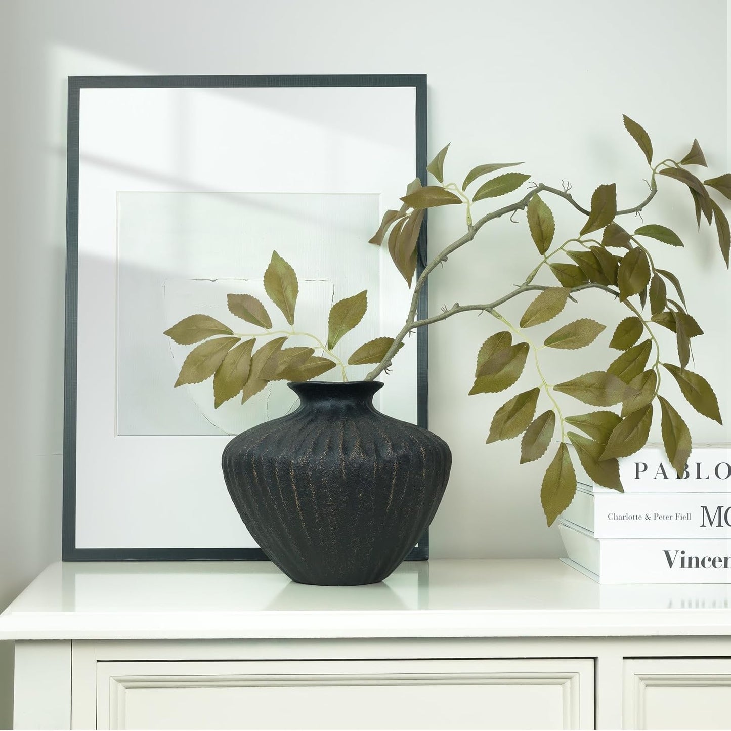 Ceramic Vase / Organic Accent Flower / Small / Black / 6 Inch