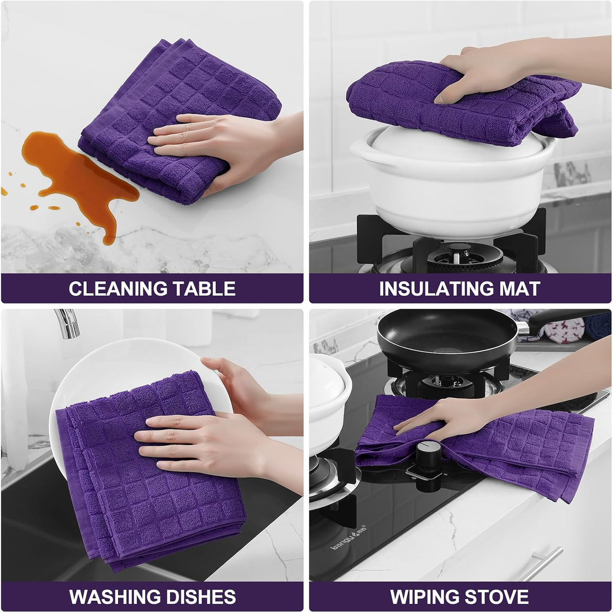 Homaxy Large Premium Cotton Kitchen Towels 16"x 28", 8 Pack, Purple | Natural Ring Spun 390 GSM Dish Towels, Super