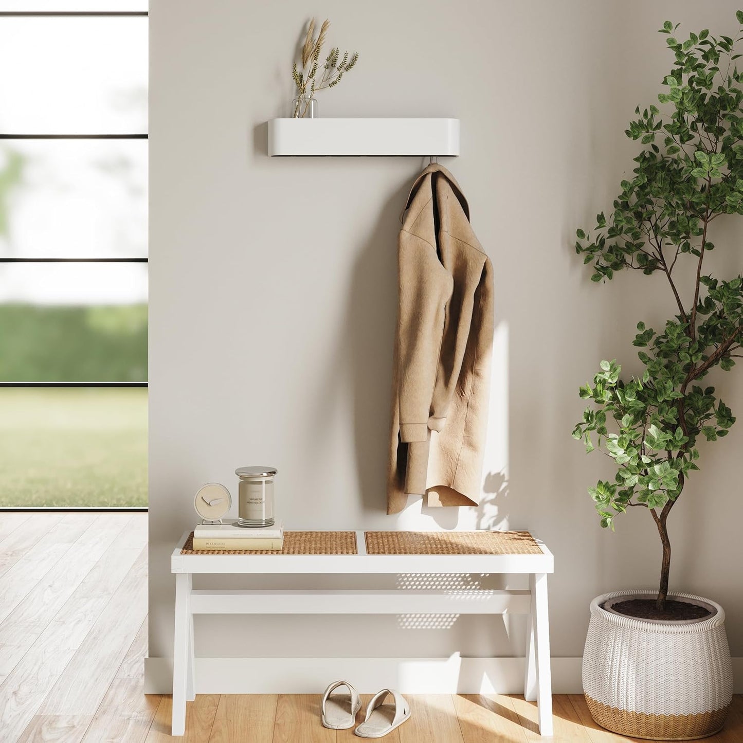 Kazai. Wall-Mounted Coat Rack 'Toke' - Modern Design Coat Rack with Hidden Wall Hooks - Solid Wood Veneer Panel Coat