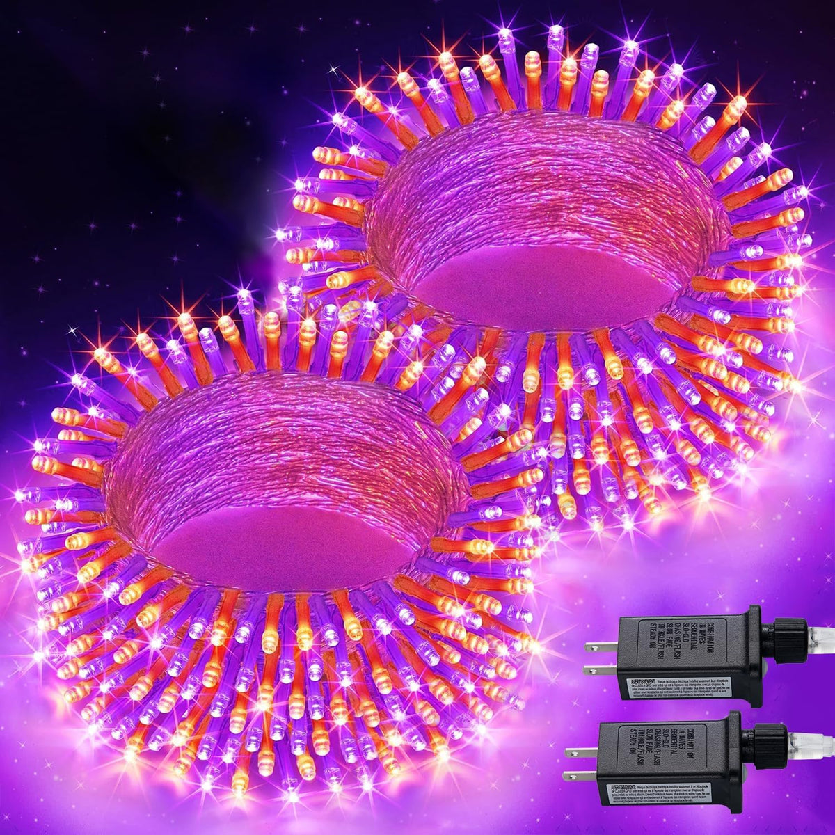 JMEXSUSS 2 Pack 100 LED Orange and Purple Halloween Lights Outdoor