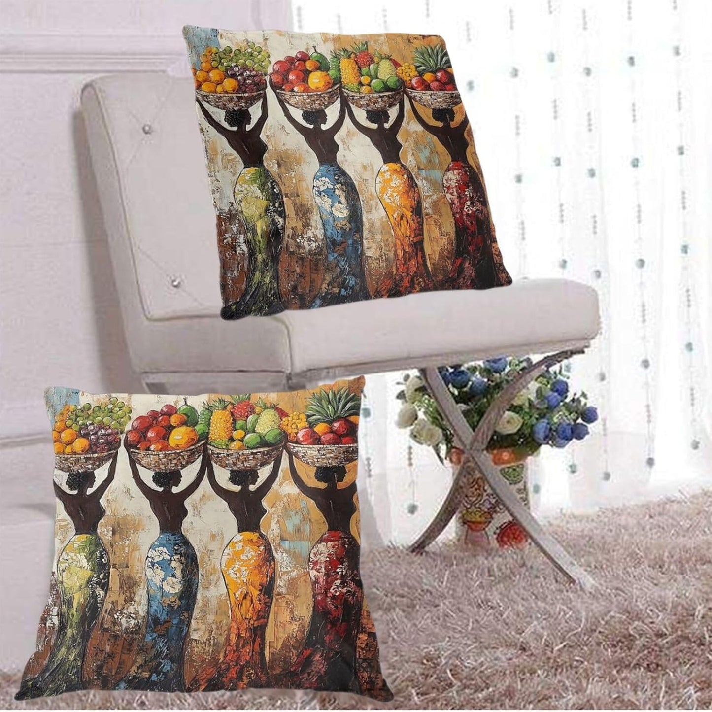 Throw Pillow Covers Pillow Cases Decoration Cushion Cover / African Women / 18 x 18 / Set of 2