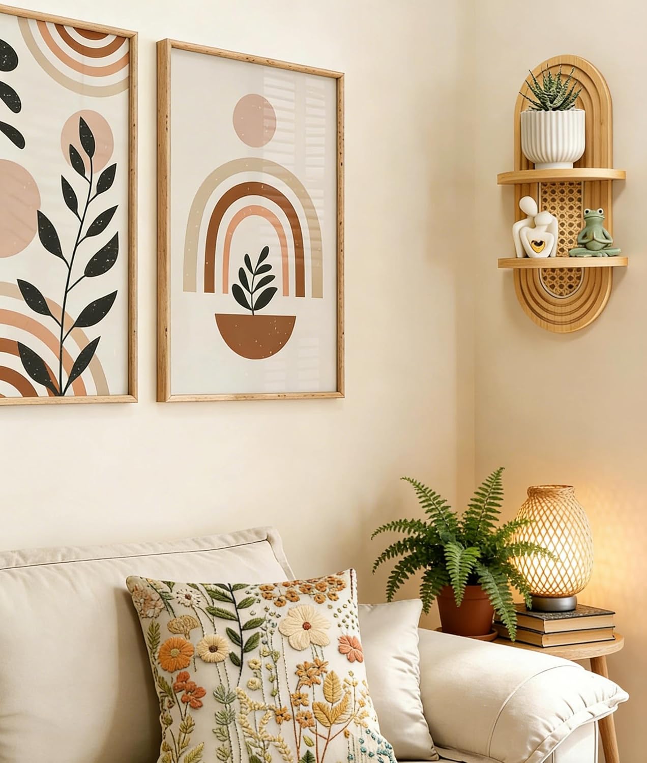 2-Tier Woven Rattan Floating Shelves / Natural