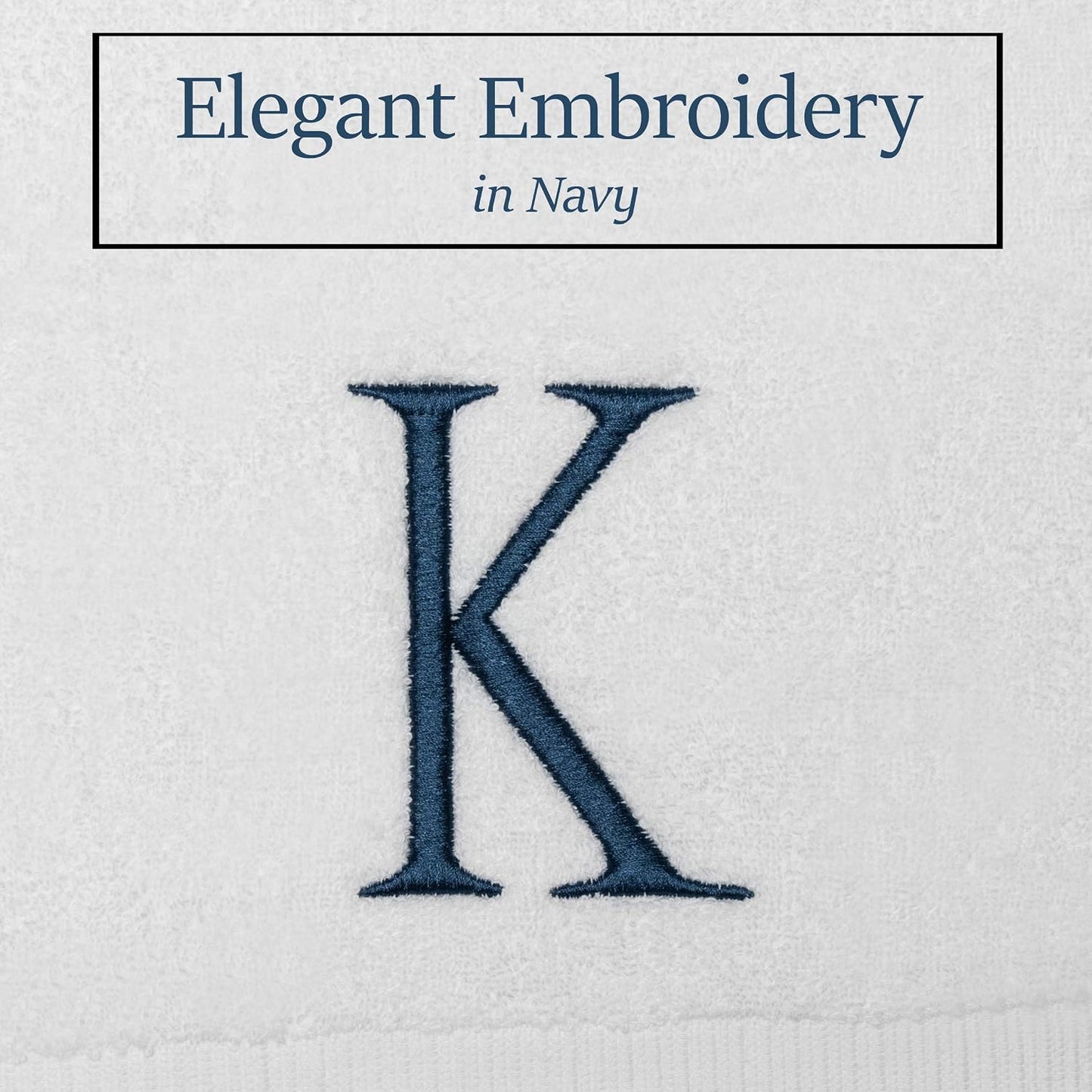 White with Navy Monogrammed Hand Towels for Bathroom - Set of 2 Letter K | Luxury Hotel Quality Initial Towels For