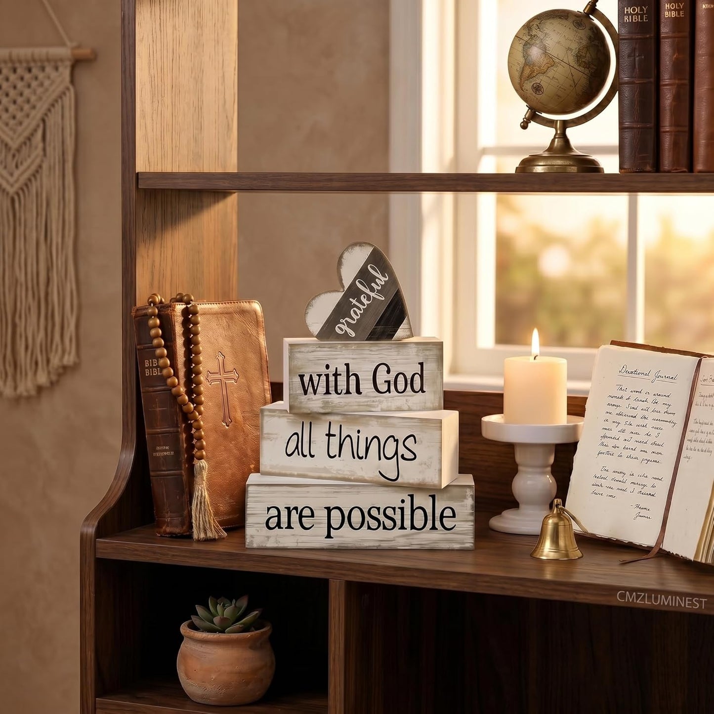 Religious Wooden Farmhouse Tiered Tray Decorations / Faith / Set of 4