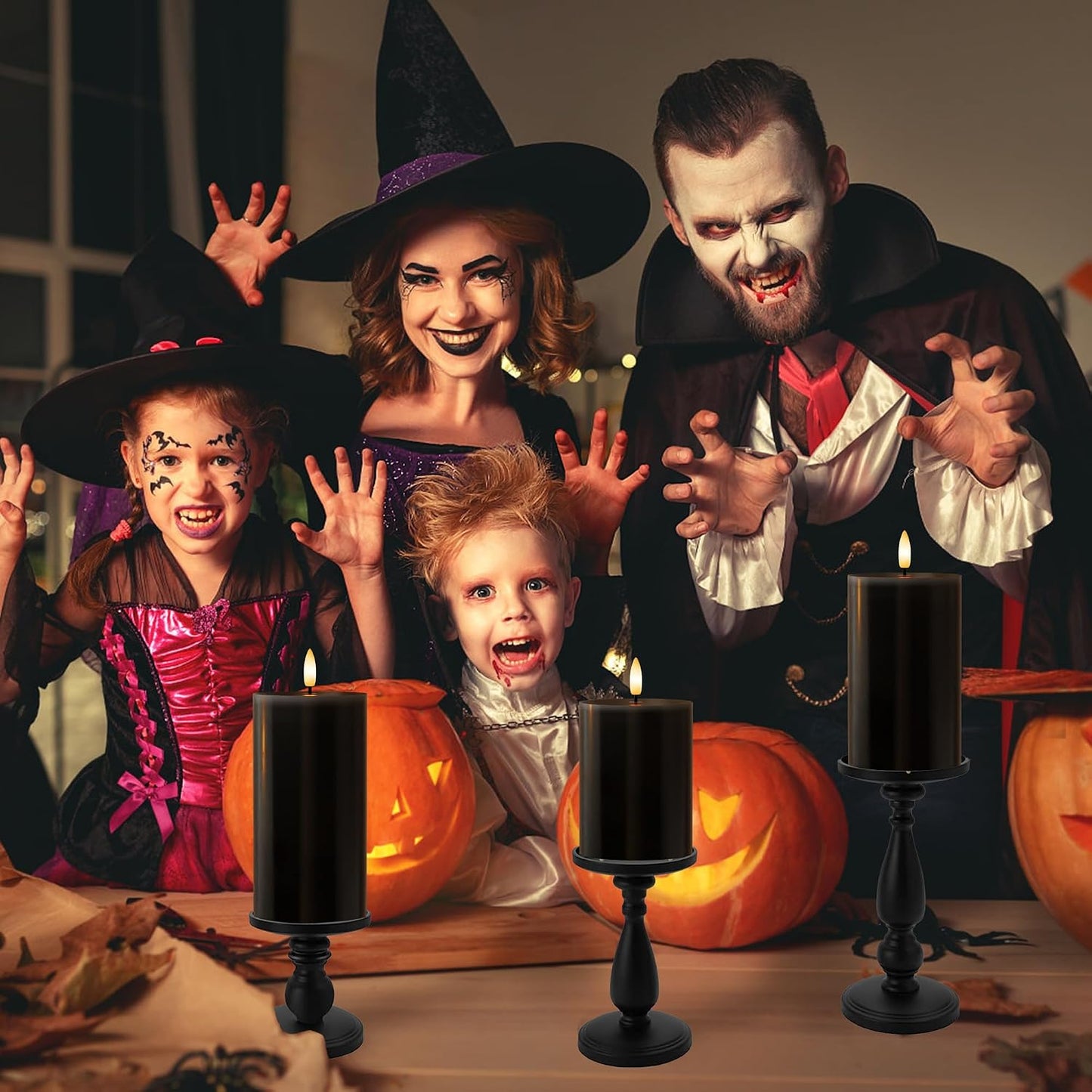 Halloween Flameless Candles with Remote, Battery Operated Candles | Gothic LED Candles, Real Wax Flickering Flameless