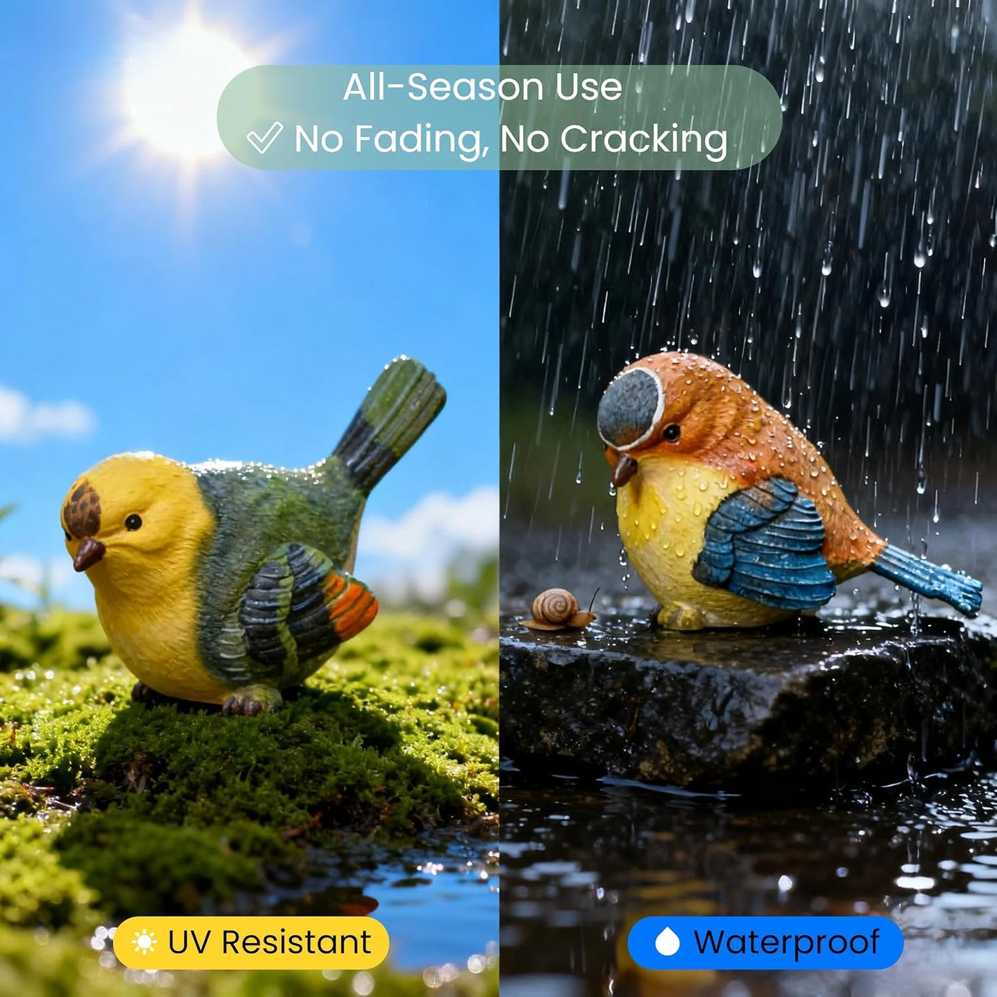 Resin Bird Figurines / Medium / Set of 3