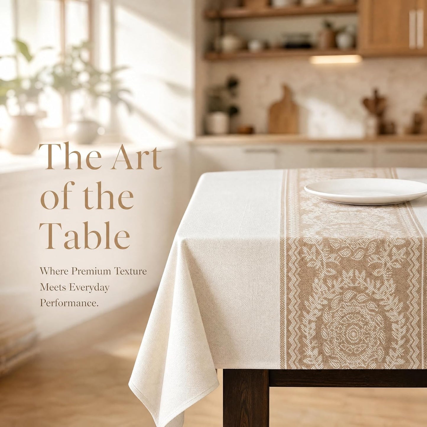Nordic Beige Linen Tablecloth, Heavy-Duty Rectangle Cover | Spill-Resistant & Wrinkle Free Elegant Drape Table