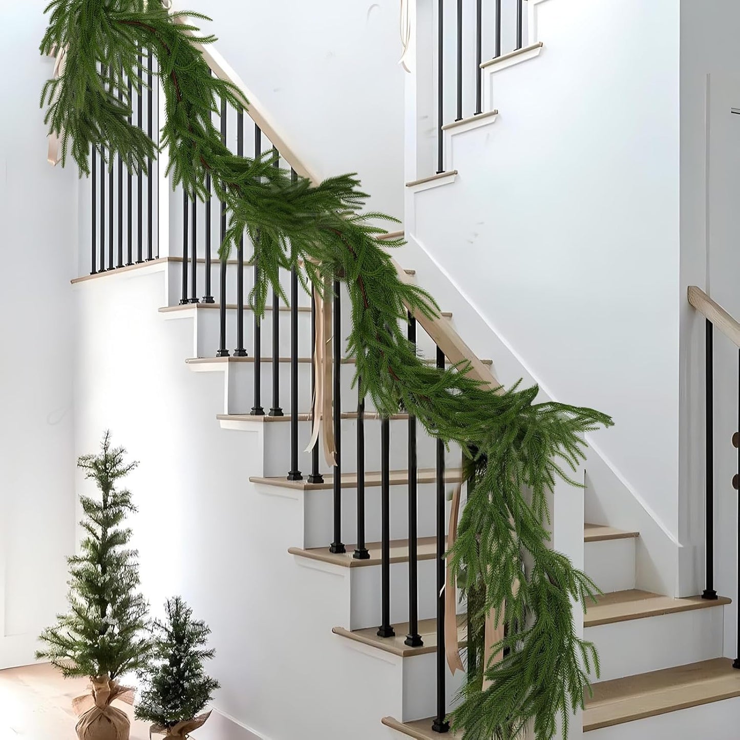 Hananona 2Pcs 6Ft Artificial Norfolk Pine Garlands, Real Touch Winter Pine Garland, Green Artificial Greenery Garland