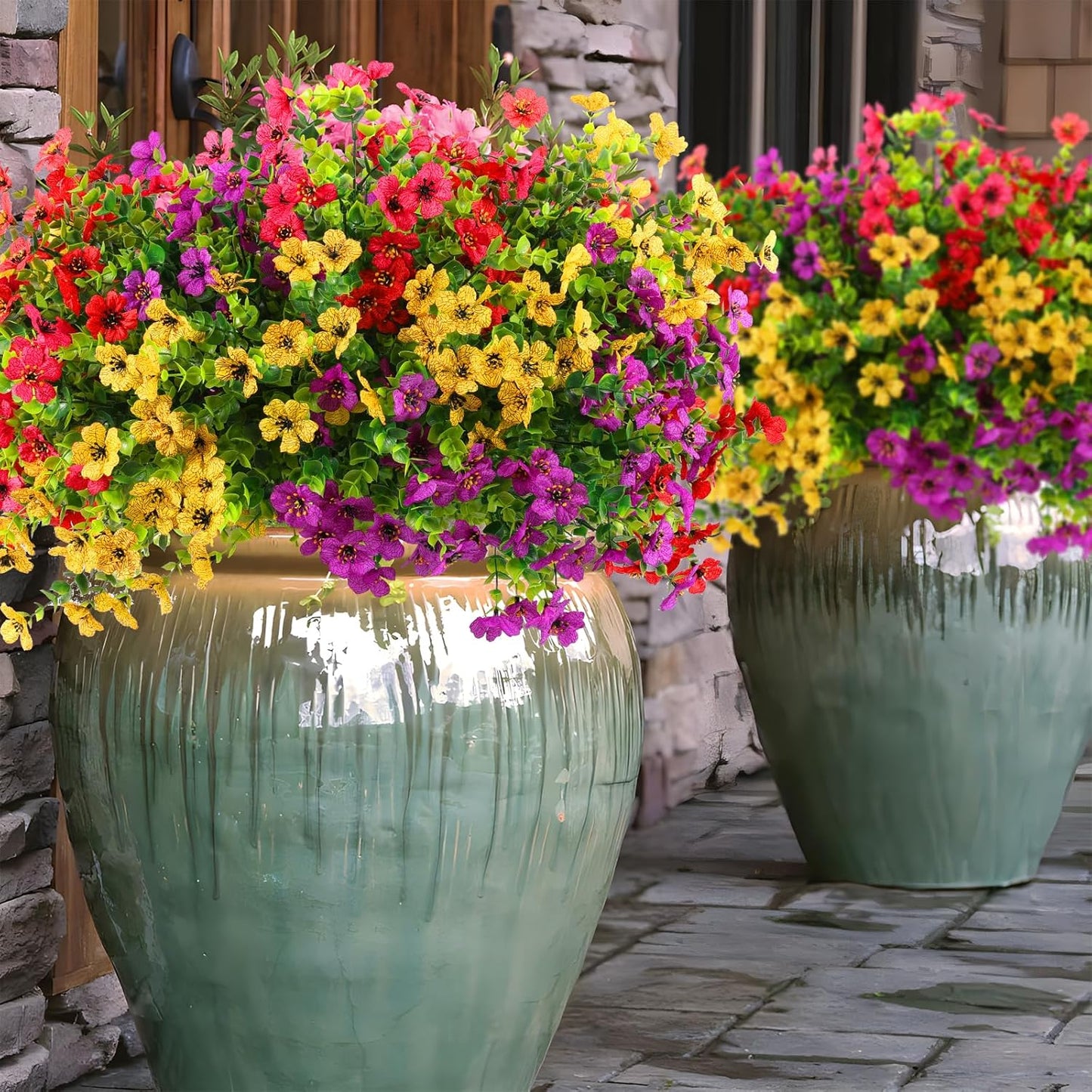 36 Bundles Artificial Flowers Outdoors UV Resistant Fake / Red, Purple, Yellow, Rose Red / Set of 36