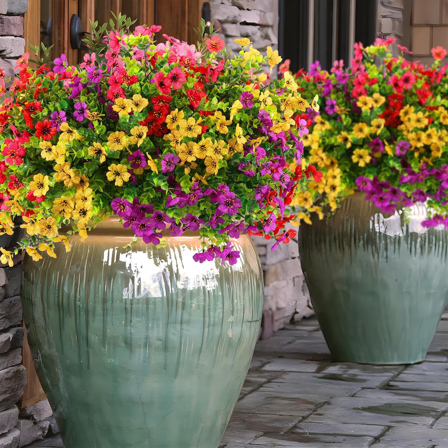 36 Bundles Artificial Flowers Outdoors UV Resistant Fake / Red, Purple, Yellow, Rose Red / Set of 36