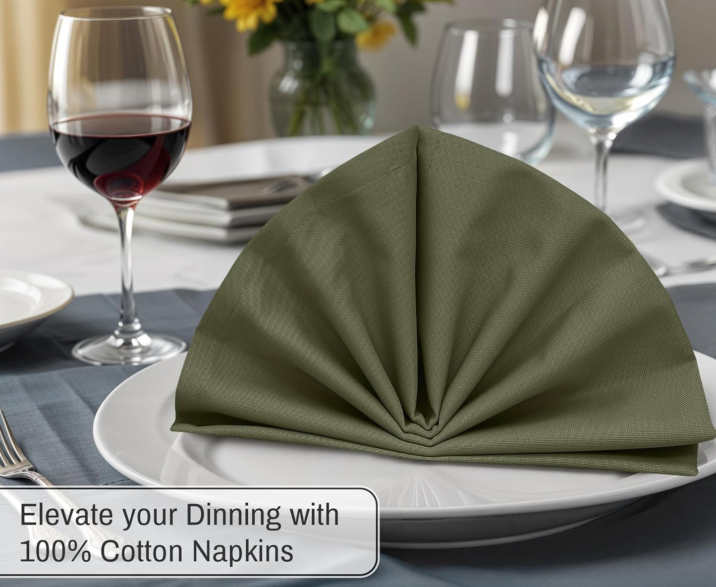Ruvanti Cloth Napkins Set of 12, 100% Cotton 18”x18” - Capulet Olive | Washable, Soft, Durable & Absorbent Everyday