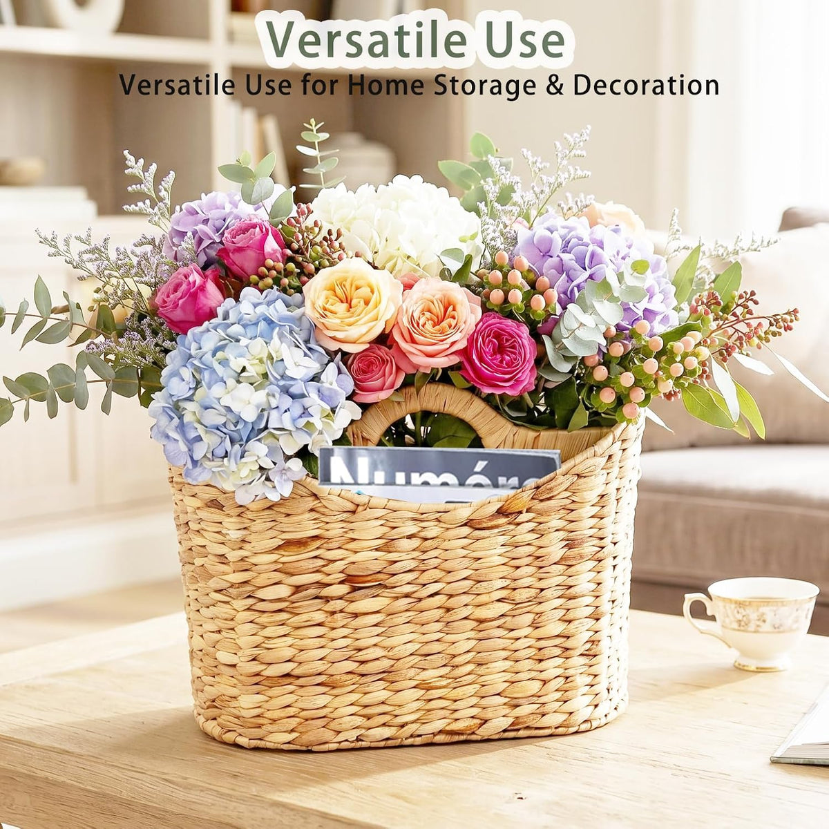 Magazines Holder - Wicker Magazine Rack, Handwoven Magazine Holders for Bathroom, Magazine Organizer for Books