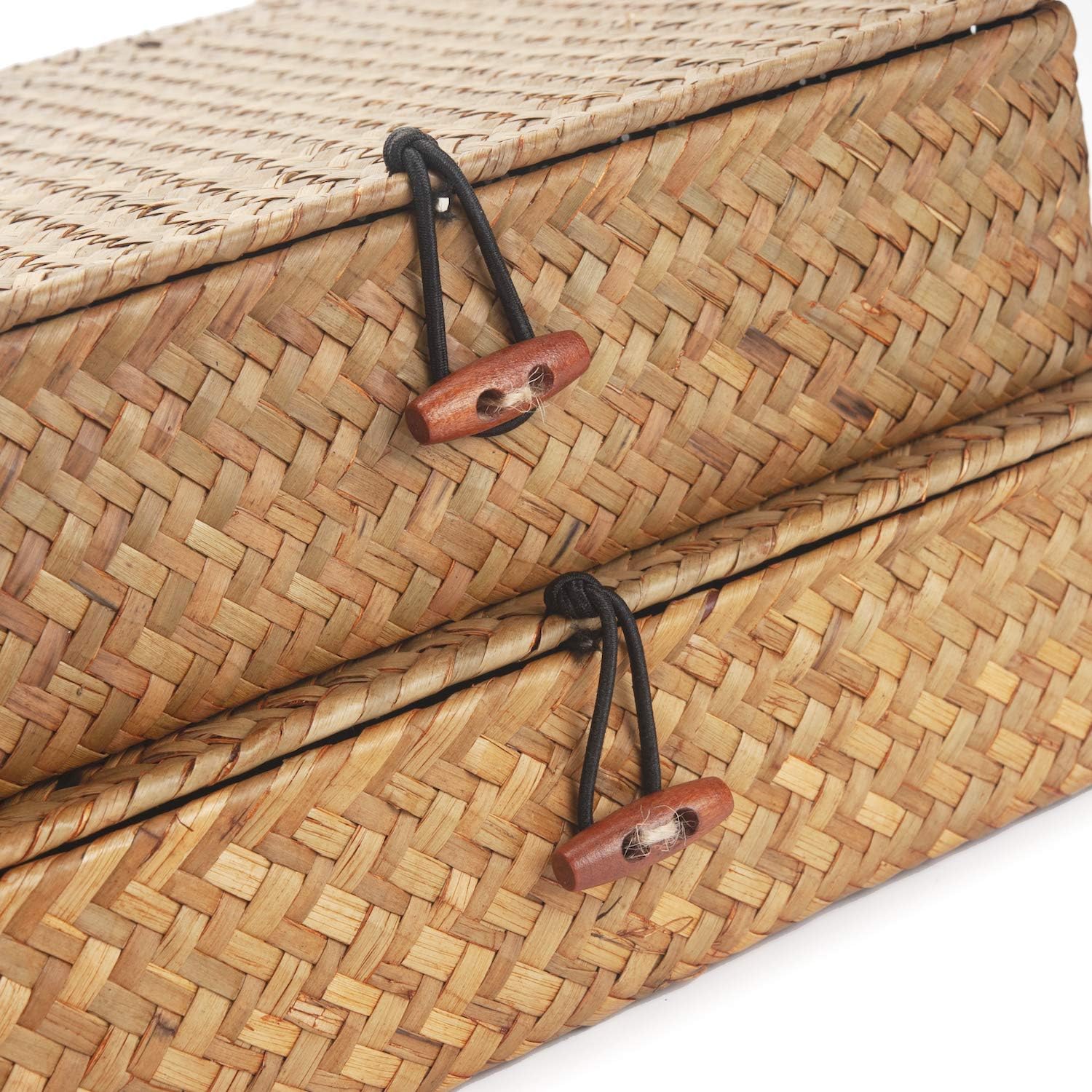 Wicker Basket / Flat Seagrass Storage Bins / Natural / Set of 2